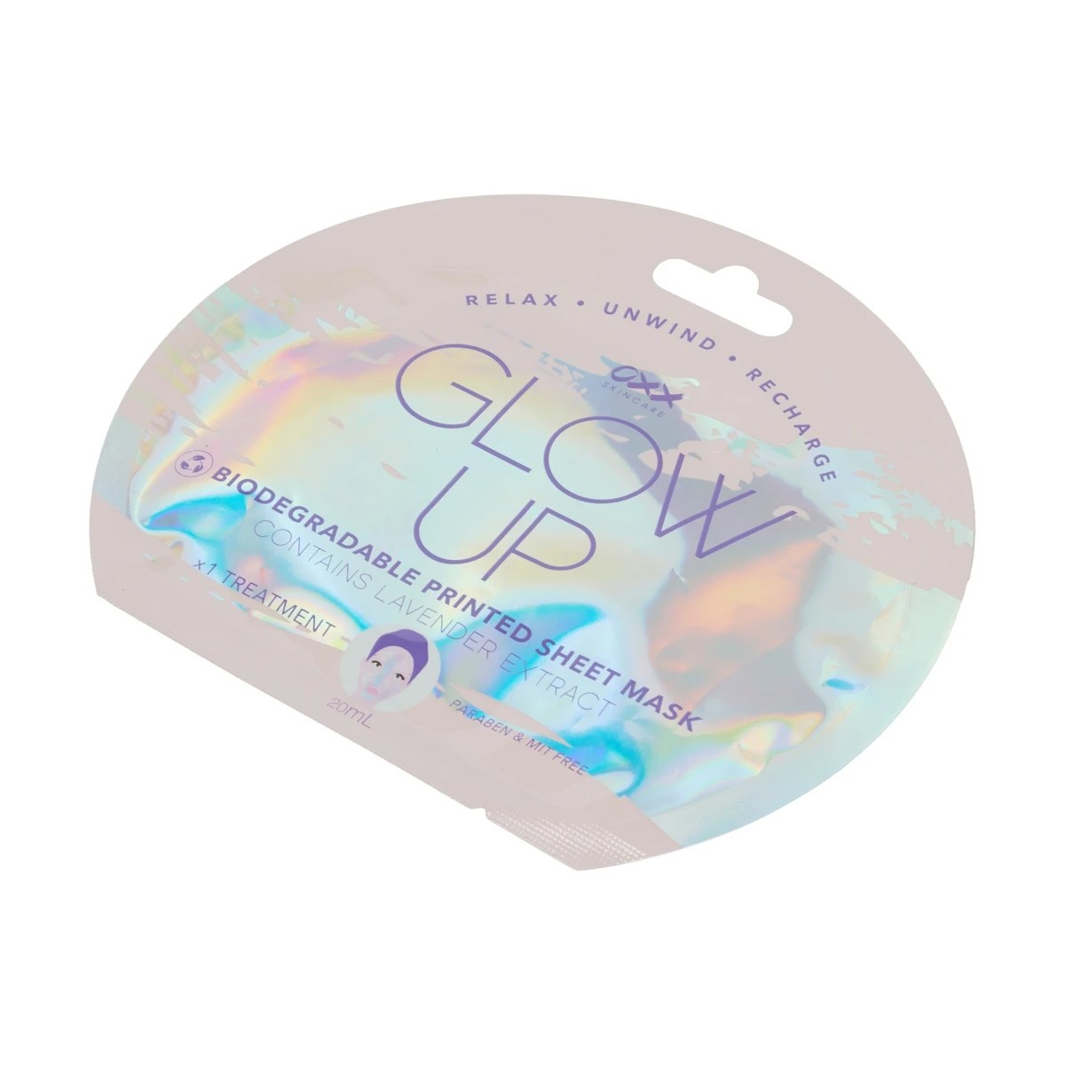 2 OXX Skincare Glow Up Printed Sheet Mask 20ml - Lavender Extract, 2 of 3