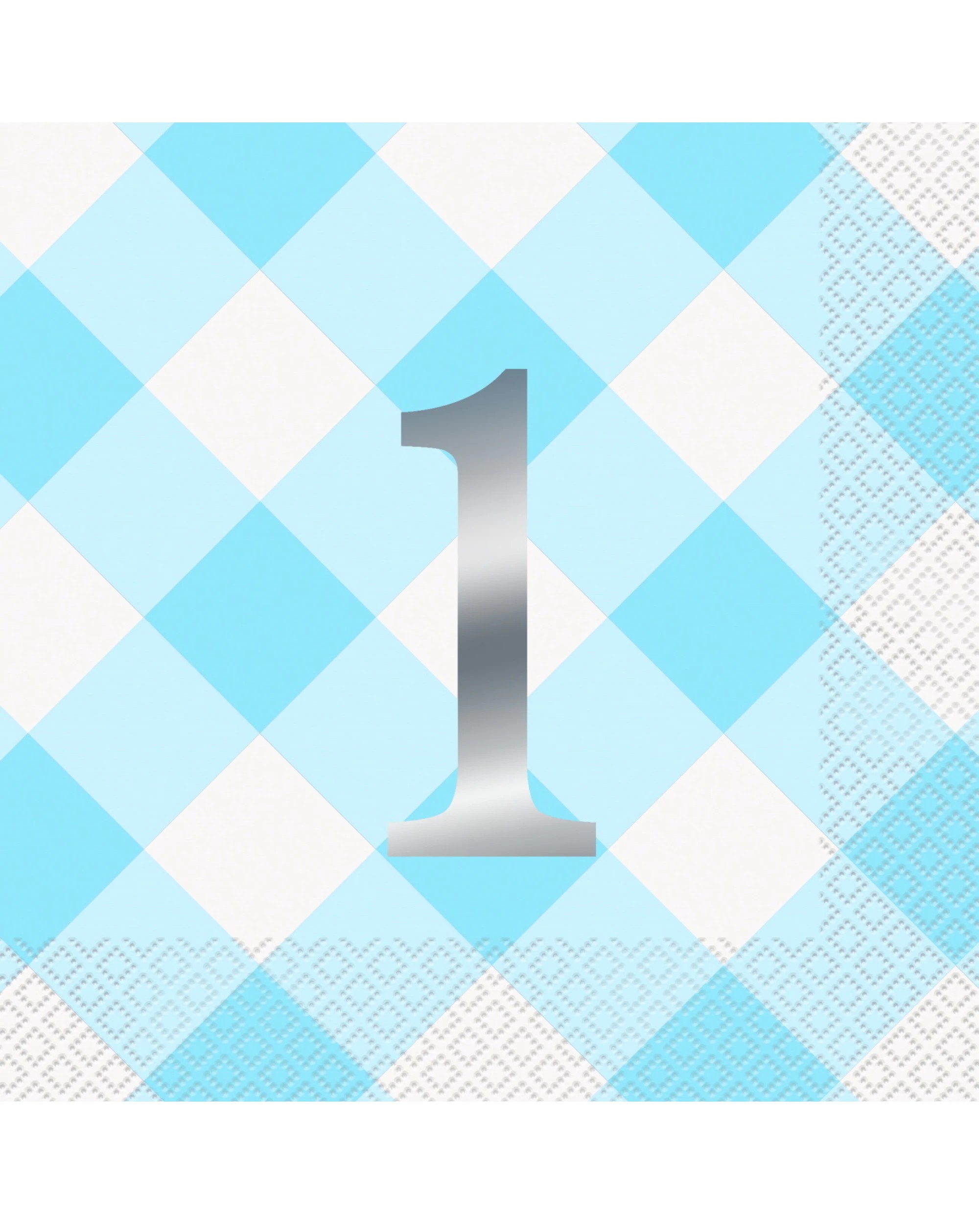 1 Unique Gingham 1st Birthday Boy Large Paper Napkins Serviettes Pack of 16 - Blue, 1 of 1