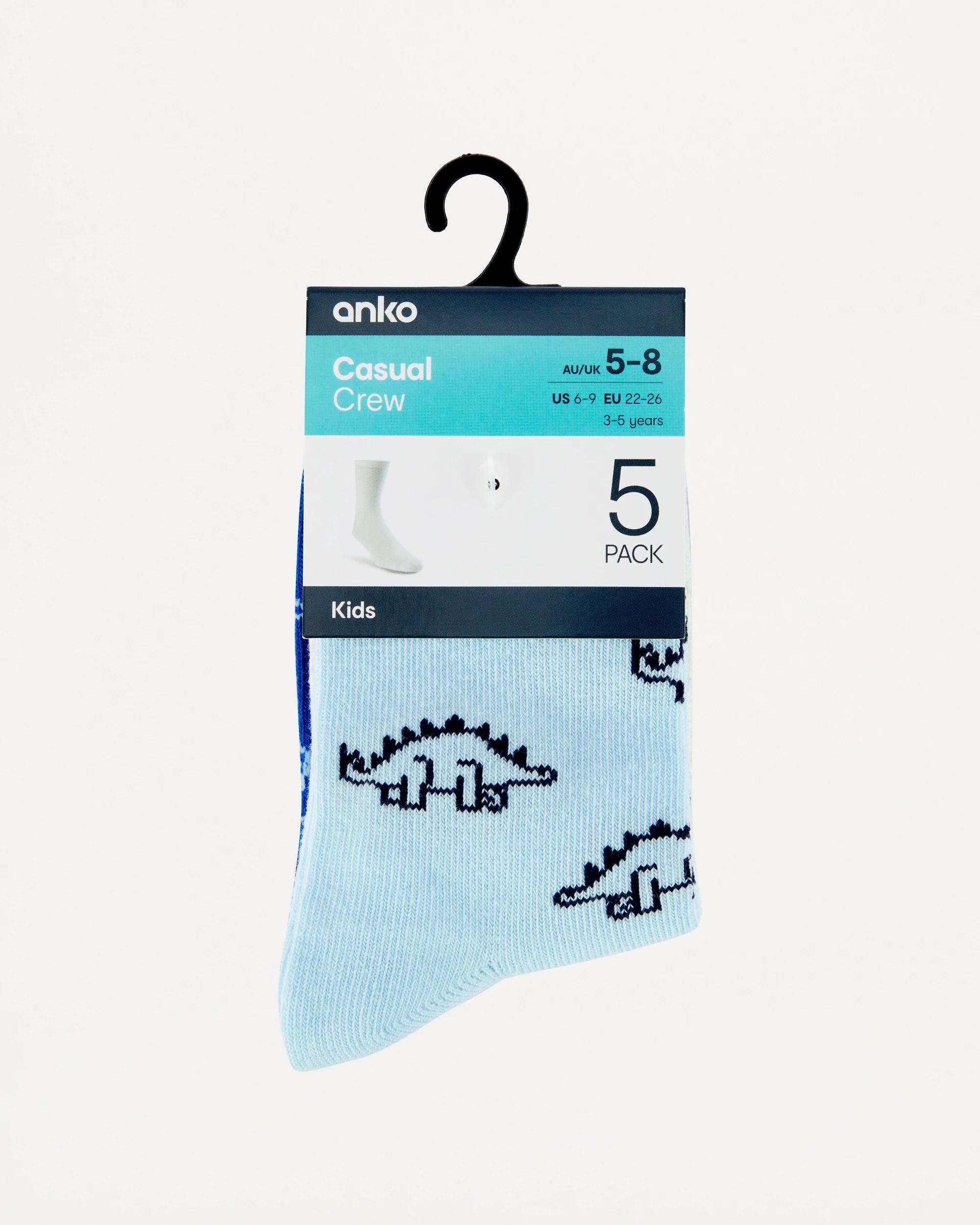 3 5 Pack Crew Socks Blu Dino, 3 of 3