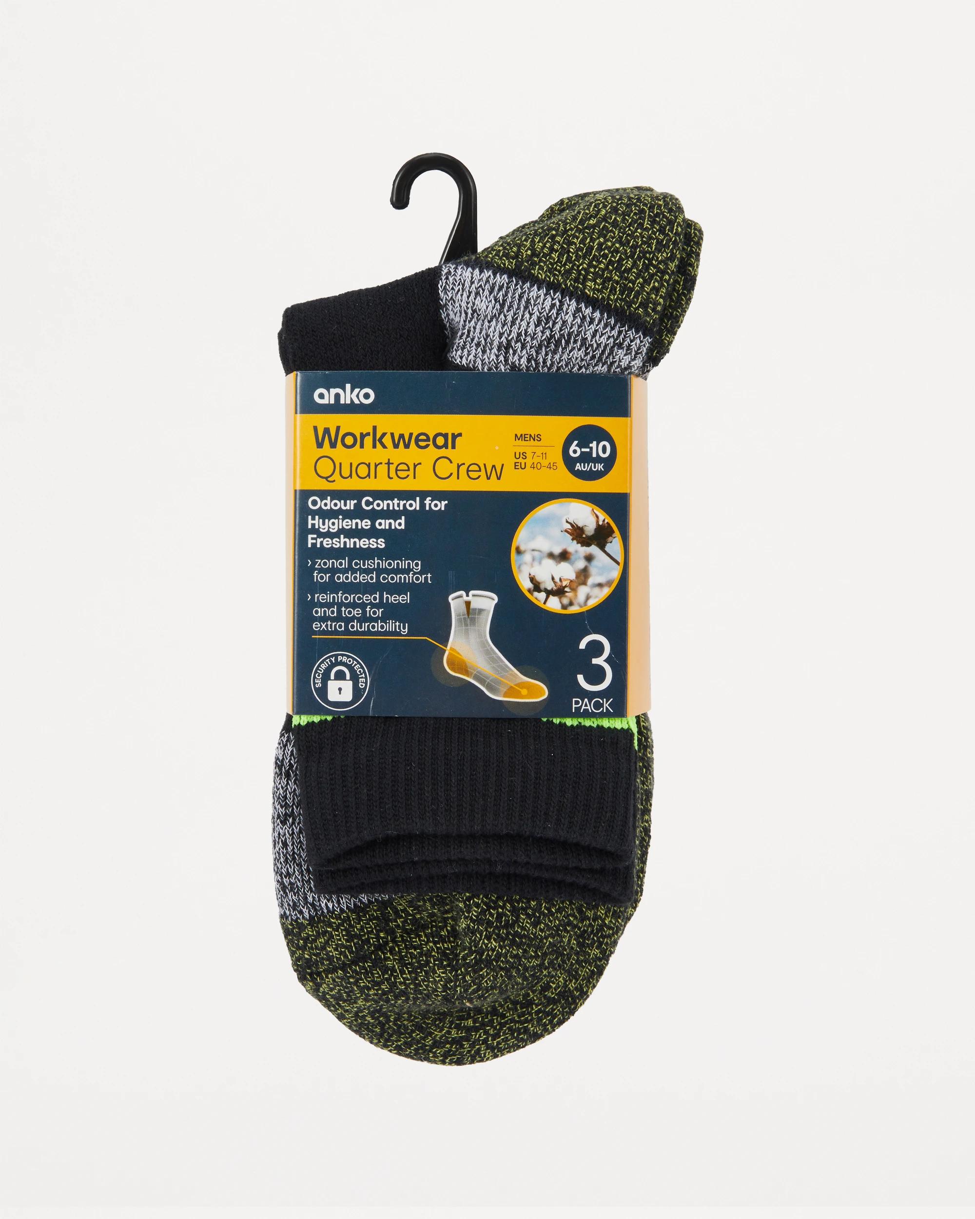 3 3 Pack Cotton Quarter Crew Socks BLACK YELLOW, 3 of 3