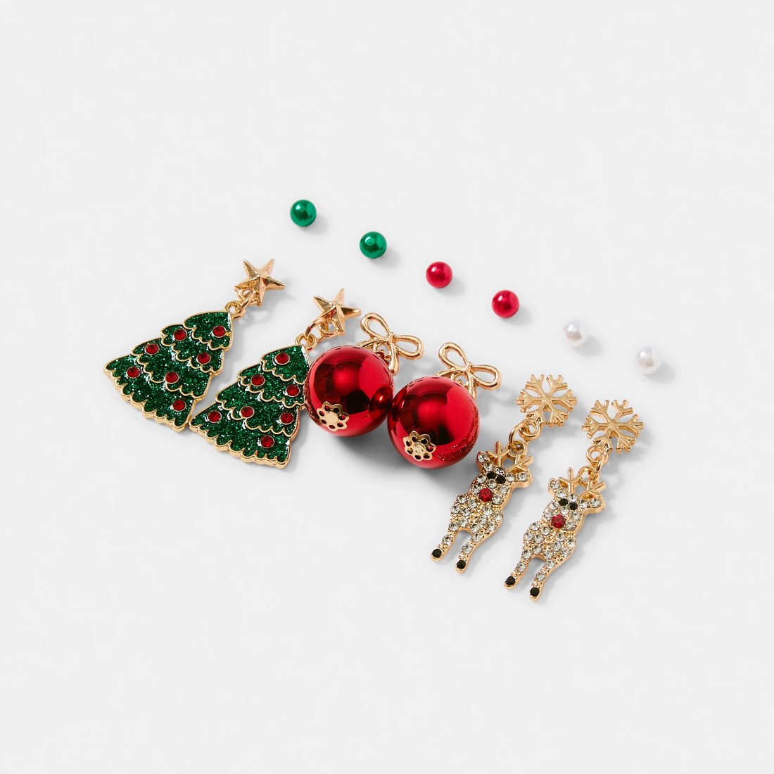 2 6 Pack Christmas Tree Reindeer Earrings - Red, Green and Gold Tone, 2 of 5