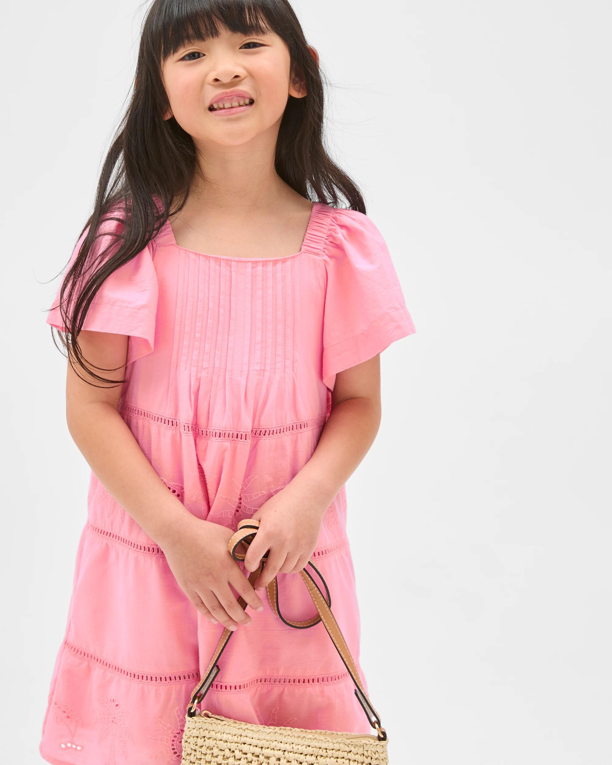 2 Target Kids Fashion Flutter Sleeve Woven Dress PINK + WHITE, 2 of 6