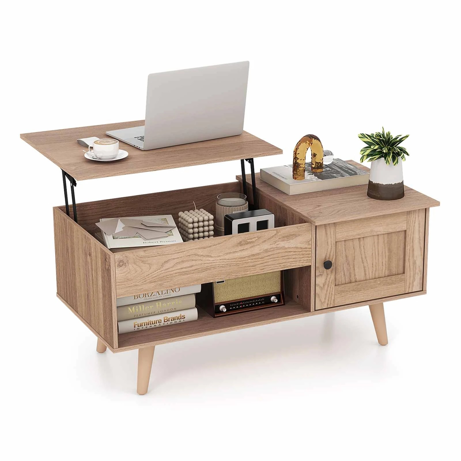 5 Costway Lift-Top Coffe Table Wooden Coffee Table Hidden Storage Cabinet, 5 of 5