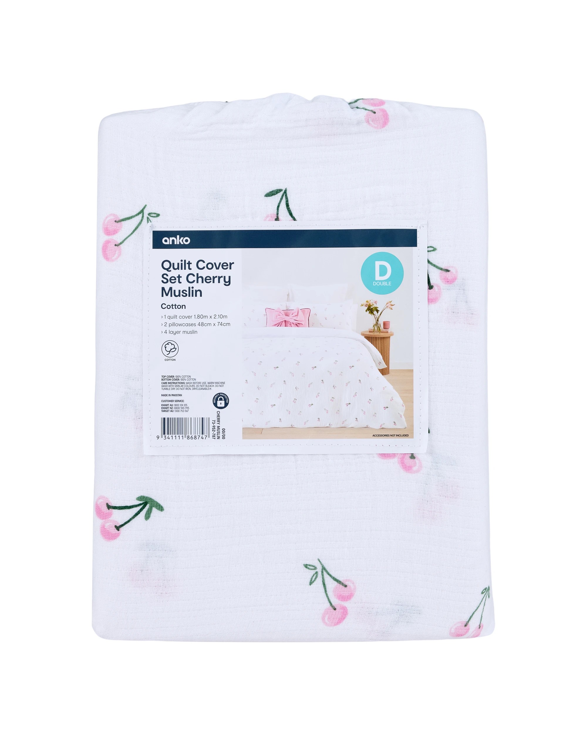 7 Cherry Muslin Cotton Quilt Cover Set - Double Bed, 7 of 7