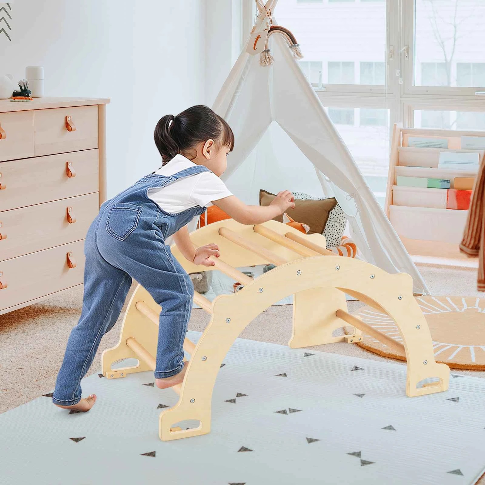 1 Costway Climb Playset 8 in 1 Climbing Arch Sensory Table - Natural, 1 of 1