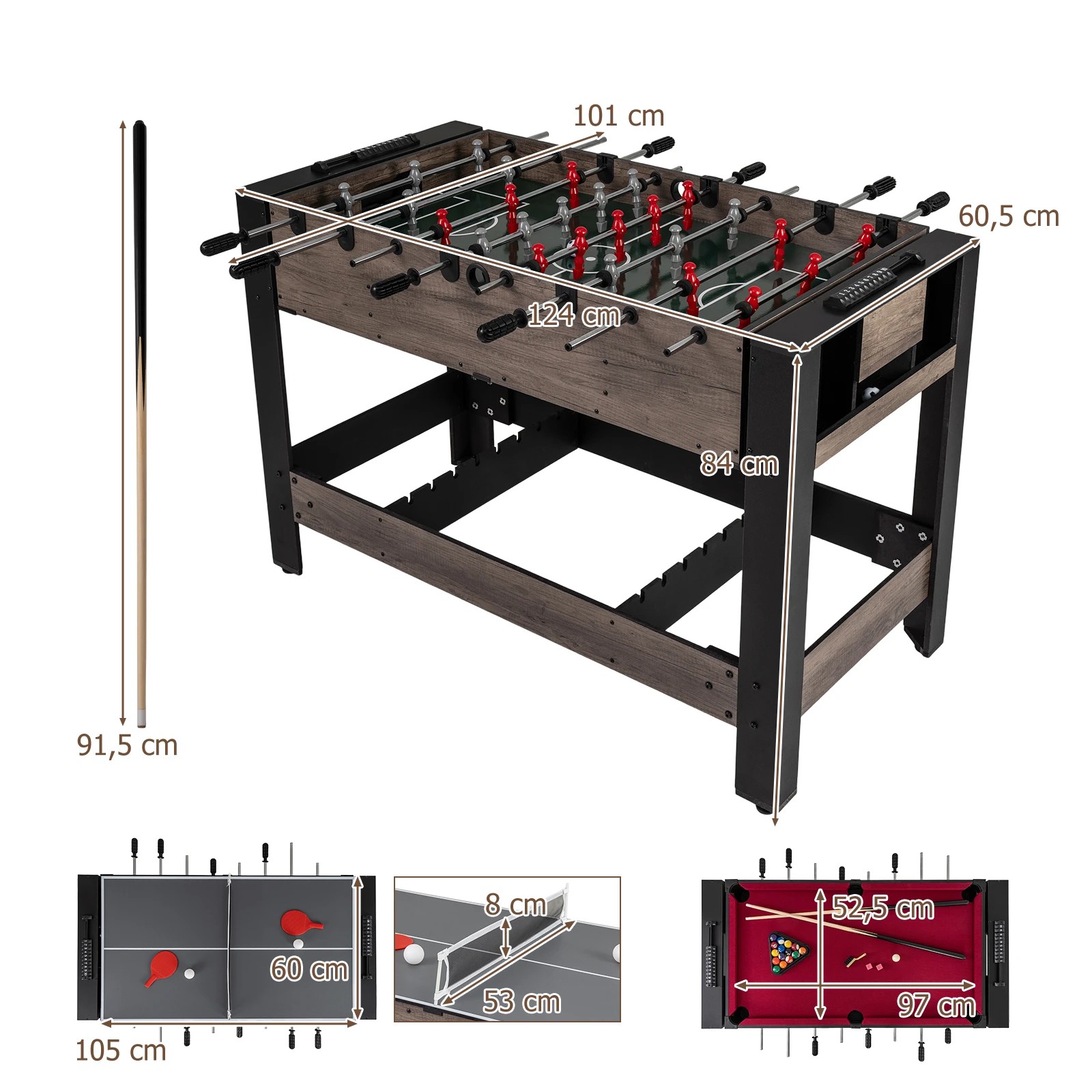 2 Costway 3 in 1 Swivel Multi Game Table Combo Game Table Set for Foosball/Billiard/Ping Pong - Black, 2 of 2