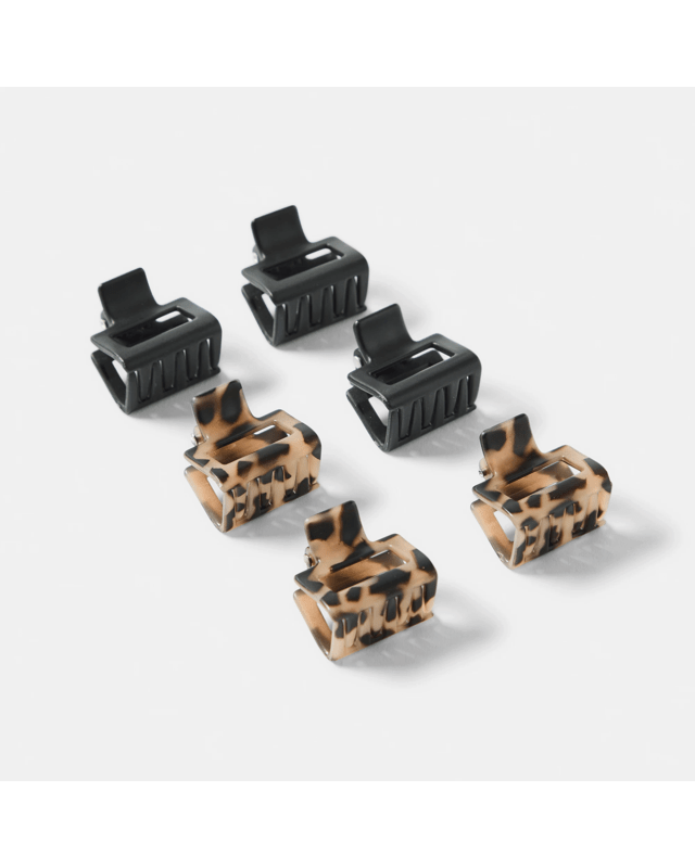 OXX Haircare 6 Pack Black and Tort Mini Rectangular Claw Hair C