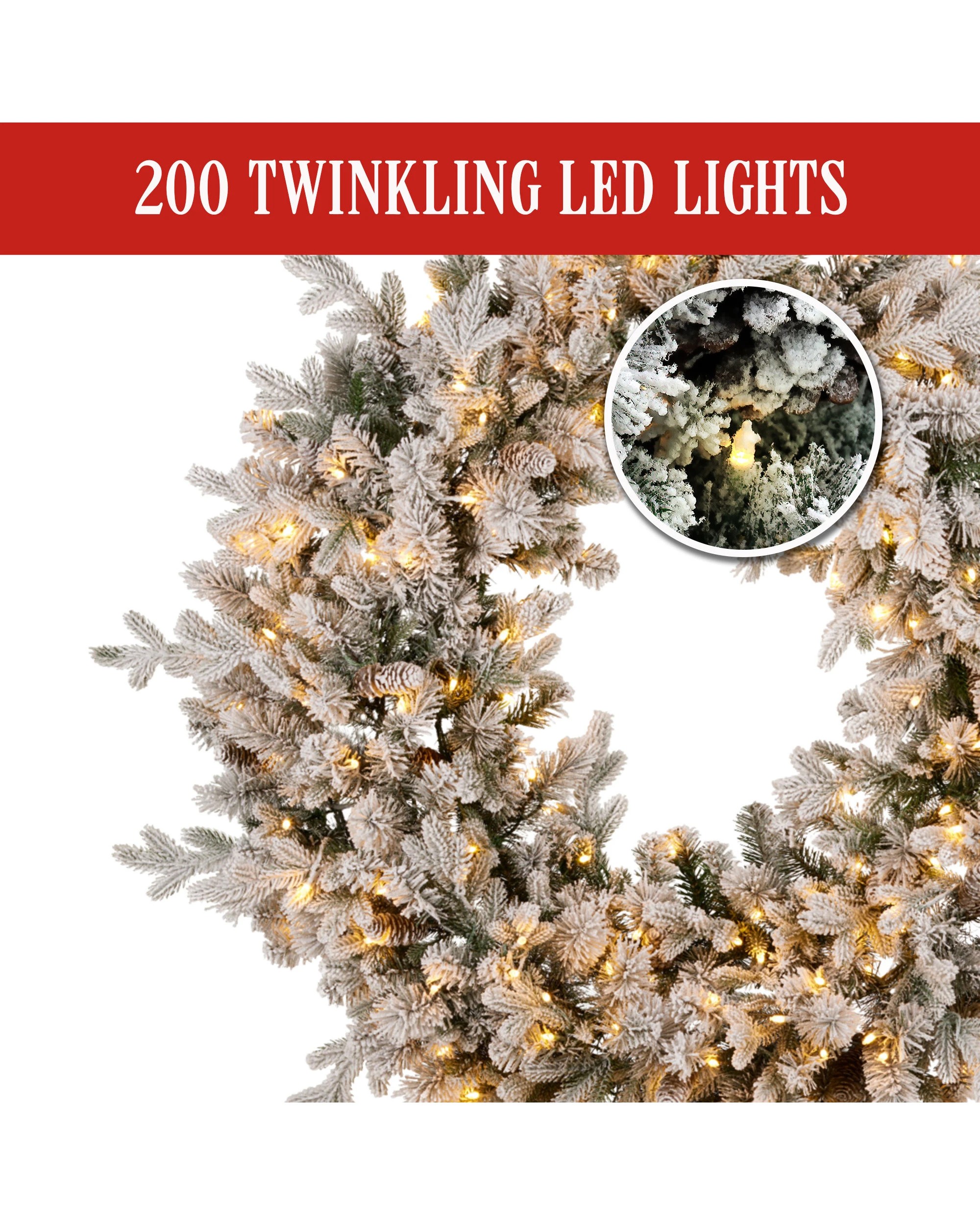 5 Christabelle Large 1.2m Christmas Wreath Snowy Dorchester with LED Lights Front Door Decoration Ornament, 5 of 8