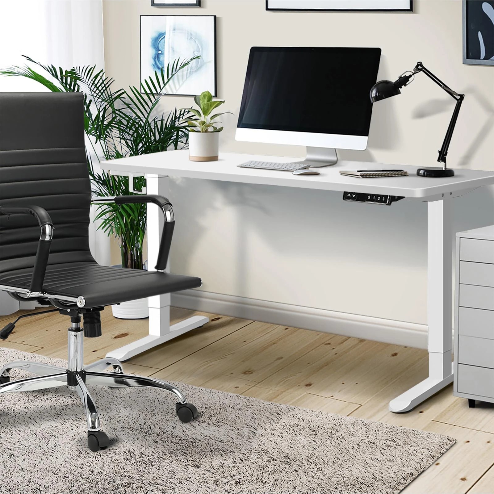 2 Oikiture 120cm Electric Standing Desk Single Motor Desktop
 - White, 2 of 4