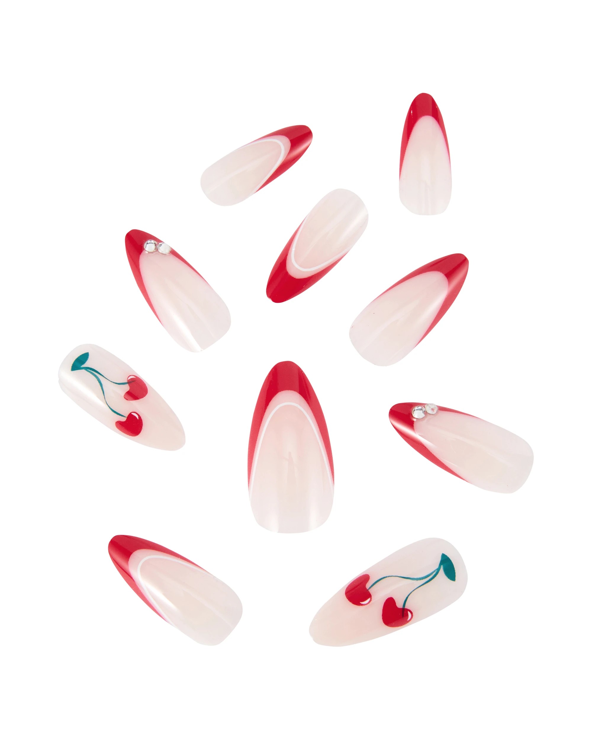 2 OXX Cosmetics 24 Pack Artificial Nails with Adhesive - Pointed Stiletto Shape, Cherry, 2 of 4