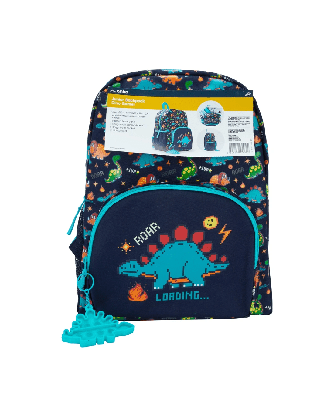 10 Junior Backpack - Dino Gamer, Navy, 10 of 10