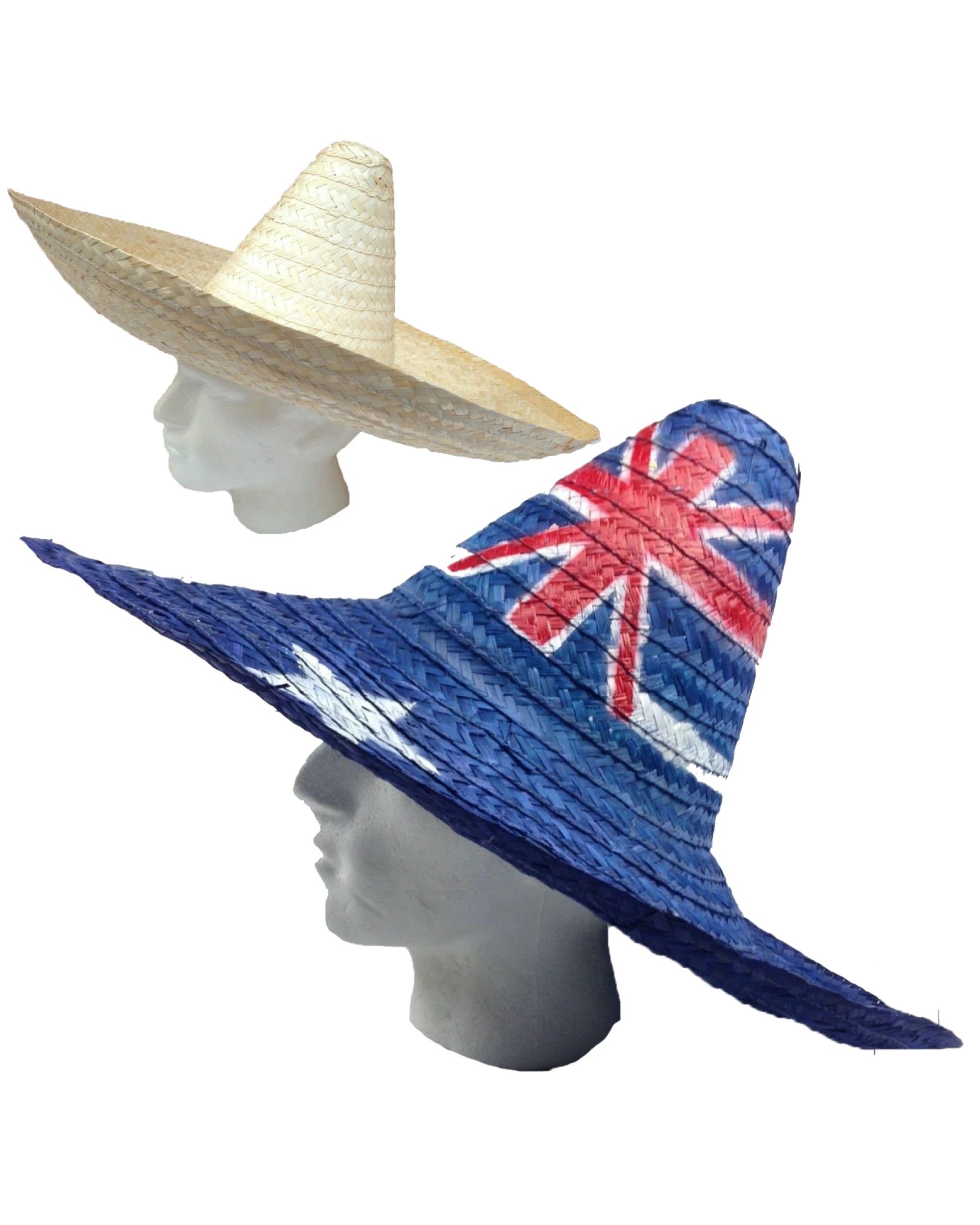 1 BR Costumes 2x Mexican Sombrero Hat Australian Aussie Flag & Beige Design Costume Party Hat, 1 of 5