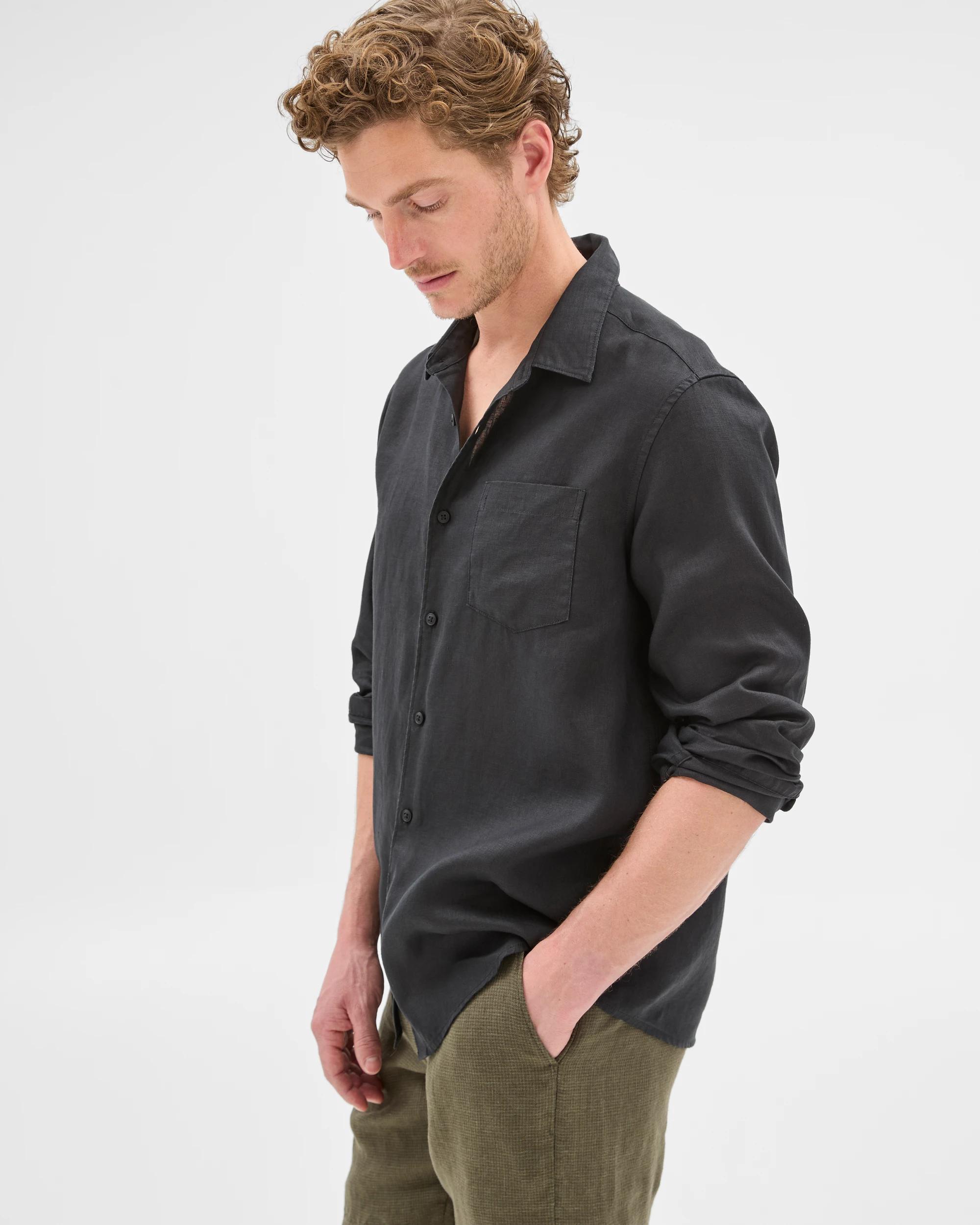 4 Target European Linen Long Sleeve Shirt BLACK, 4 of 7