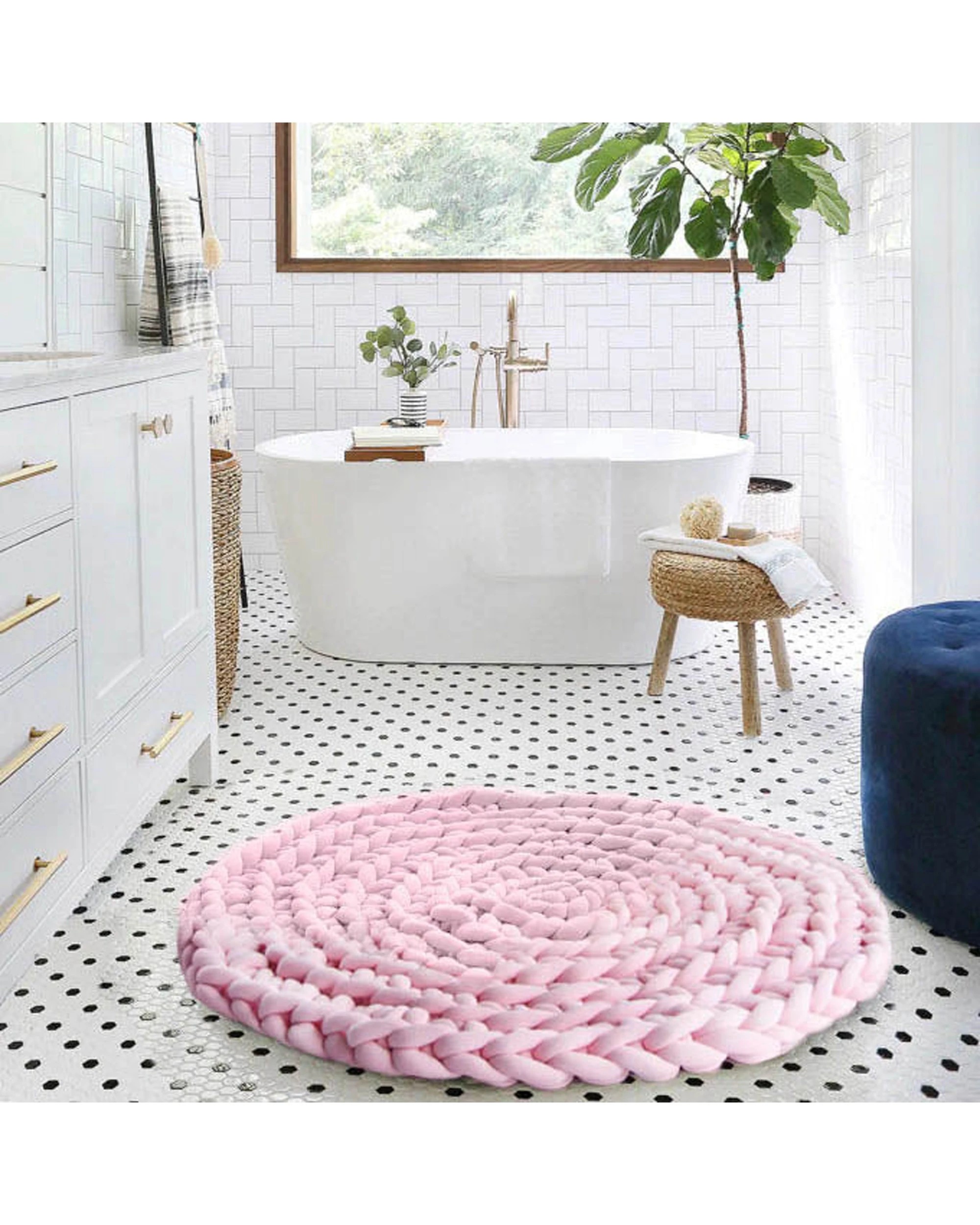 2 Cotton More Hand Knitted Chunky Braid Round Rug 90cm - Pink, 2 of 8
