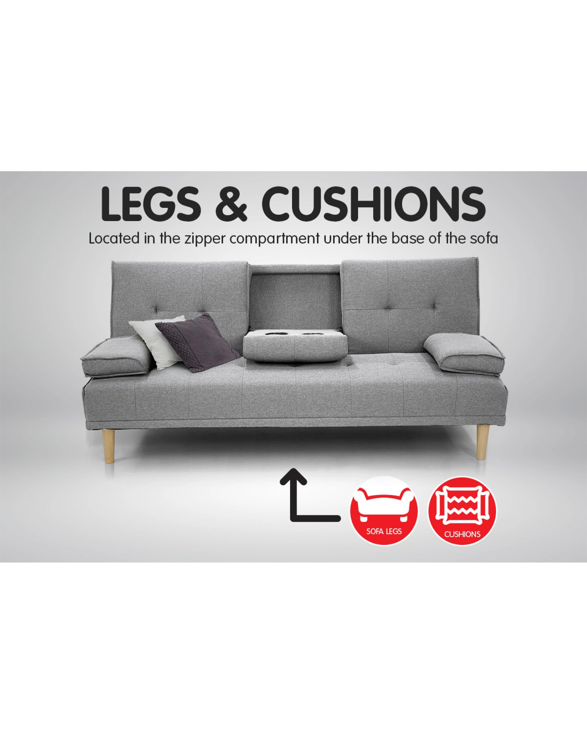 5 Sarantino Linen Fabric Sofa Bed Lounge - Light Grey, 5 of 6