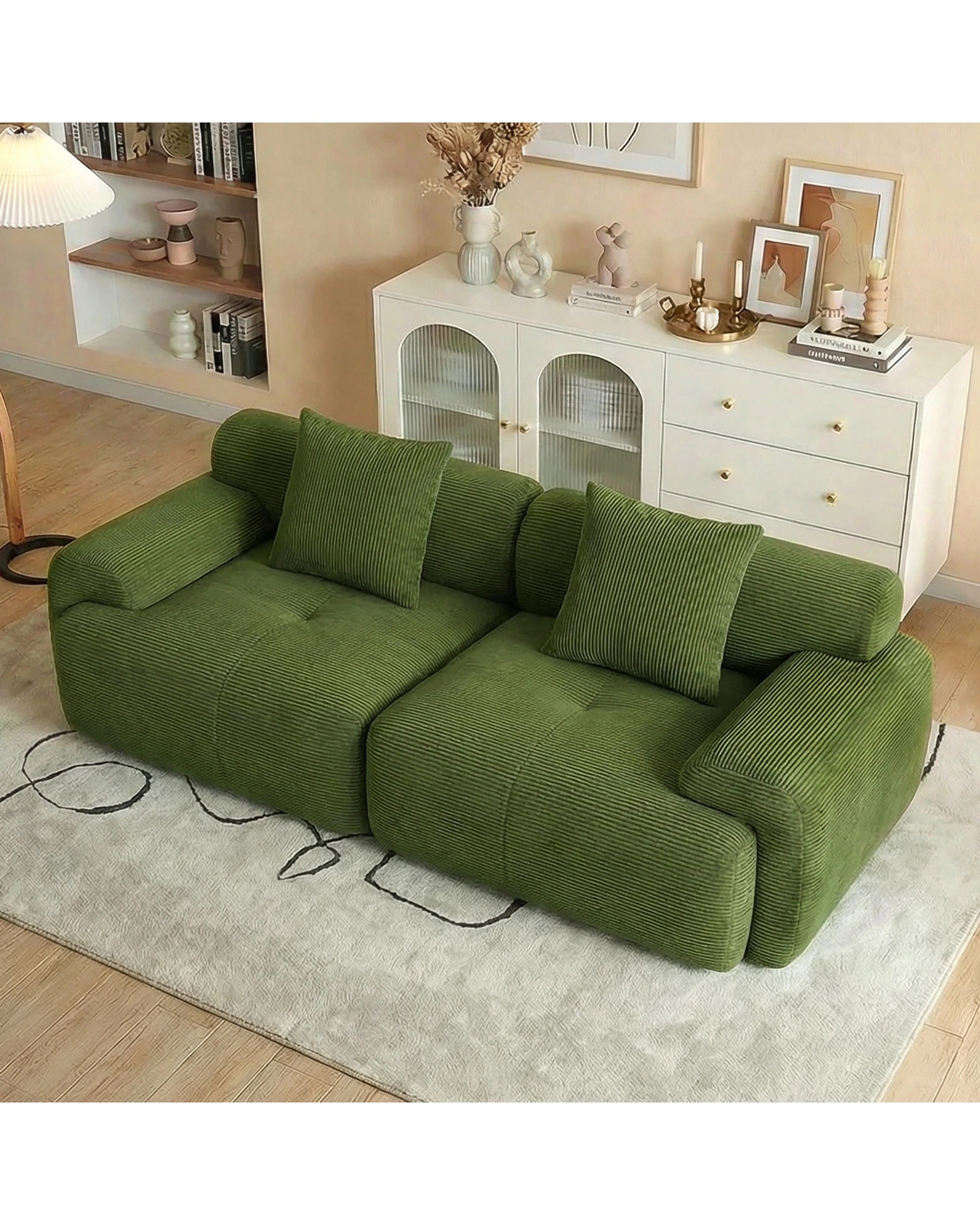 3 Advwin 210cm 2-3 Seater Corduroy Fabric Modular Sectional Sofa - Green, 3 of 4