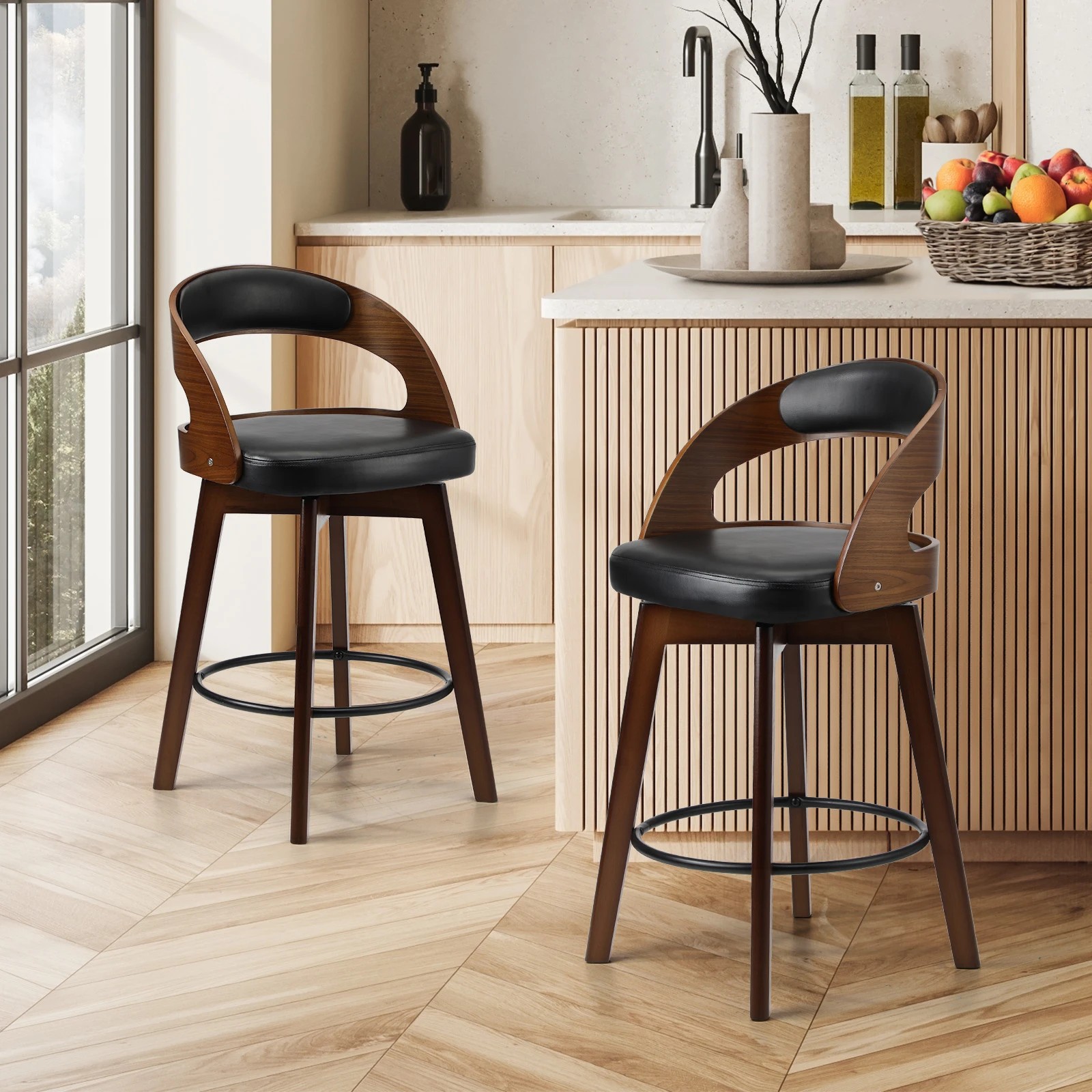 2 Oikiture 2x Bar Stools Kitchen Counter Stool Swivel Dining Chair Pu Leather
 - Black, 2 of 9