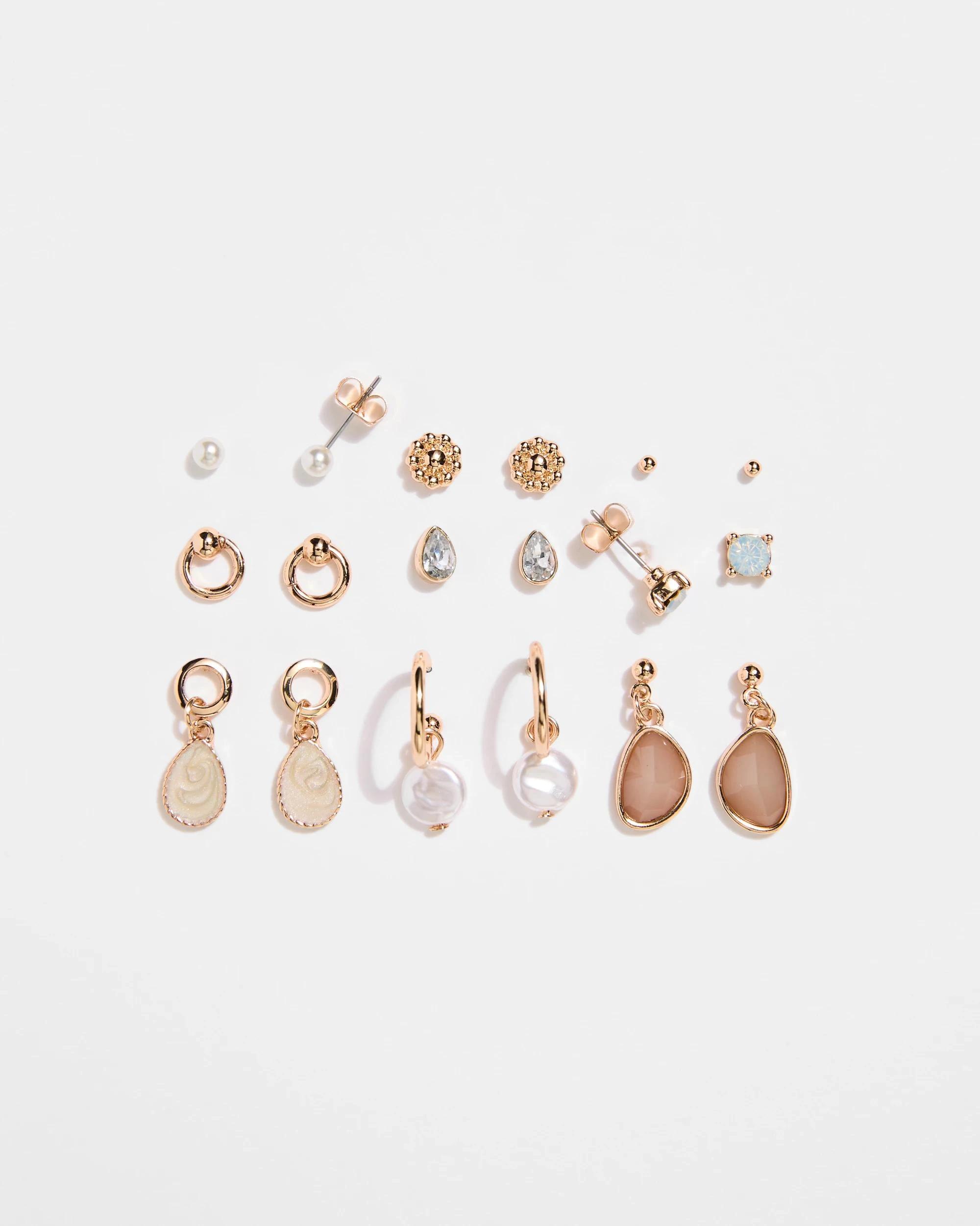 1 Target Woman 9 Pack Faux Opal Stud Earrings GOLD, 1 of 1