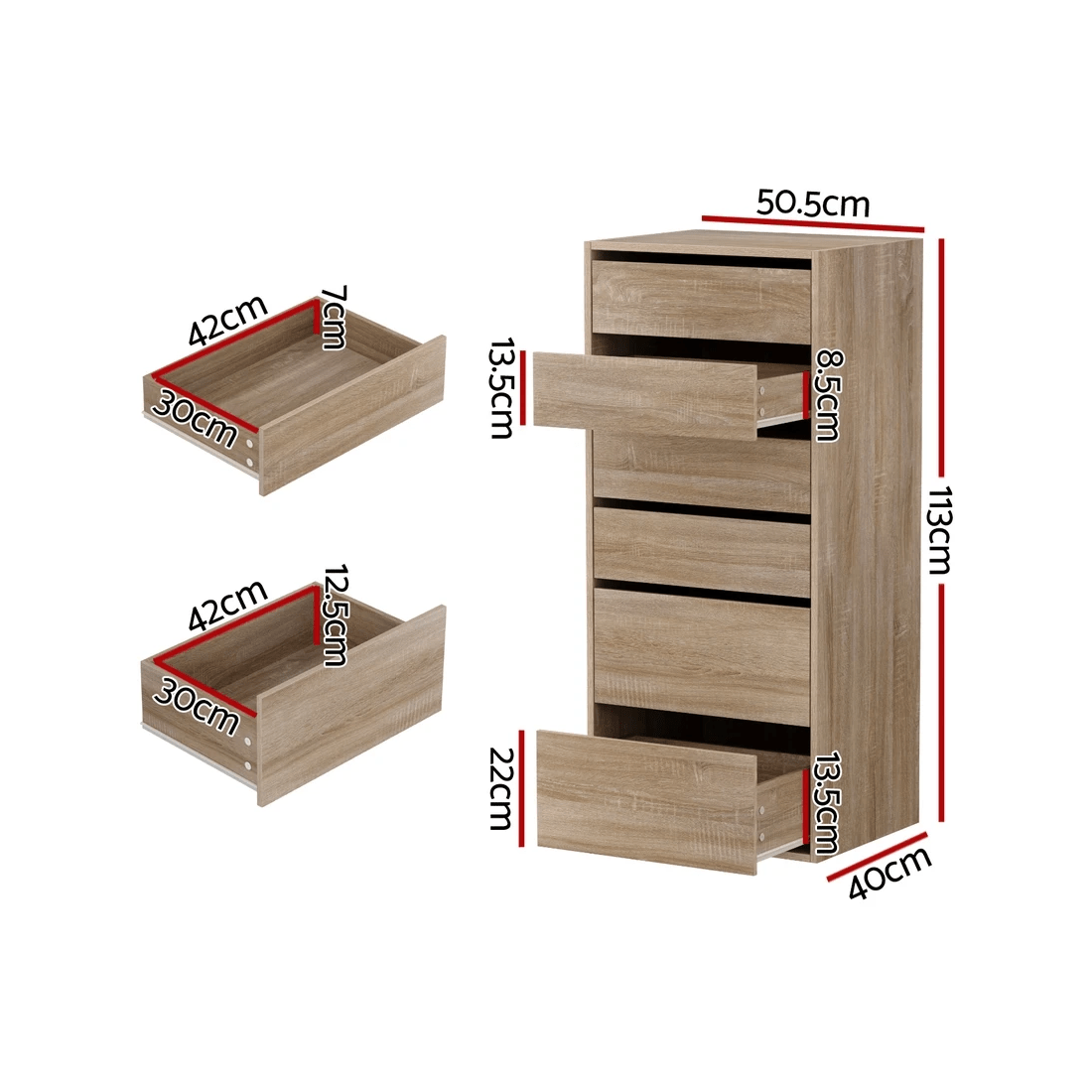 3 Artiss 6 Chest of Drawers Dresser Tallboy Pine - Natural, 3 of 8