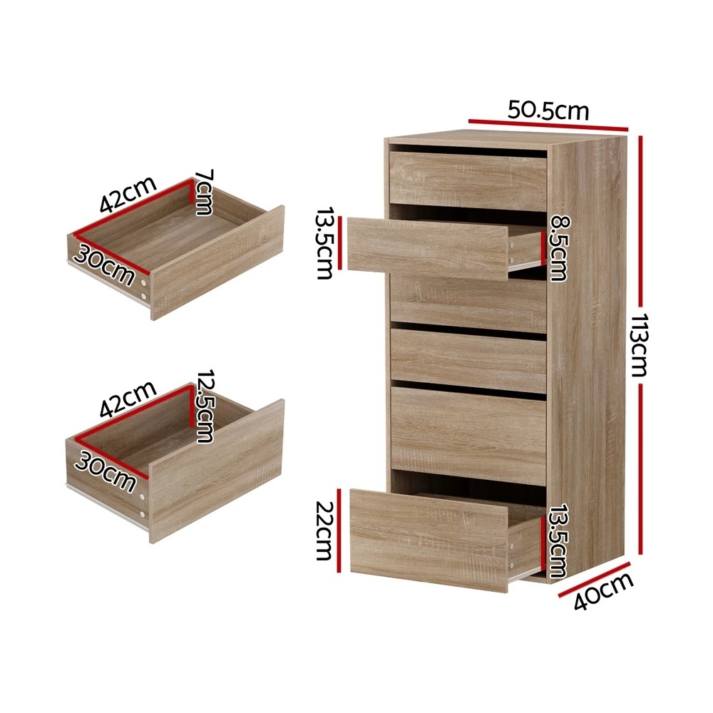 3 Artiss 6 Chest of Drawers Dresser Tallboy - Natural, 3 of 7
