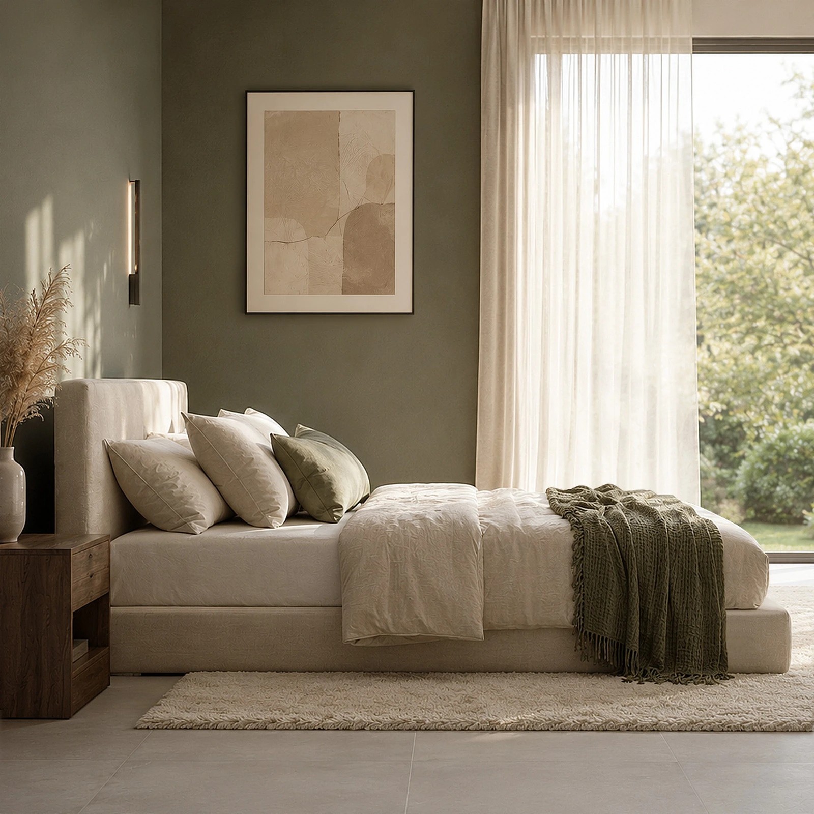 8 Oikiture Queen Semi Compressed Upholstered Fabric Bed Frame Internal Metal Base Chenille - Beige, 8 of 10