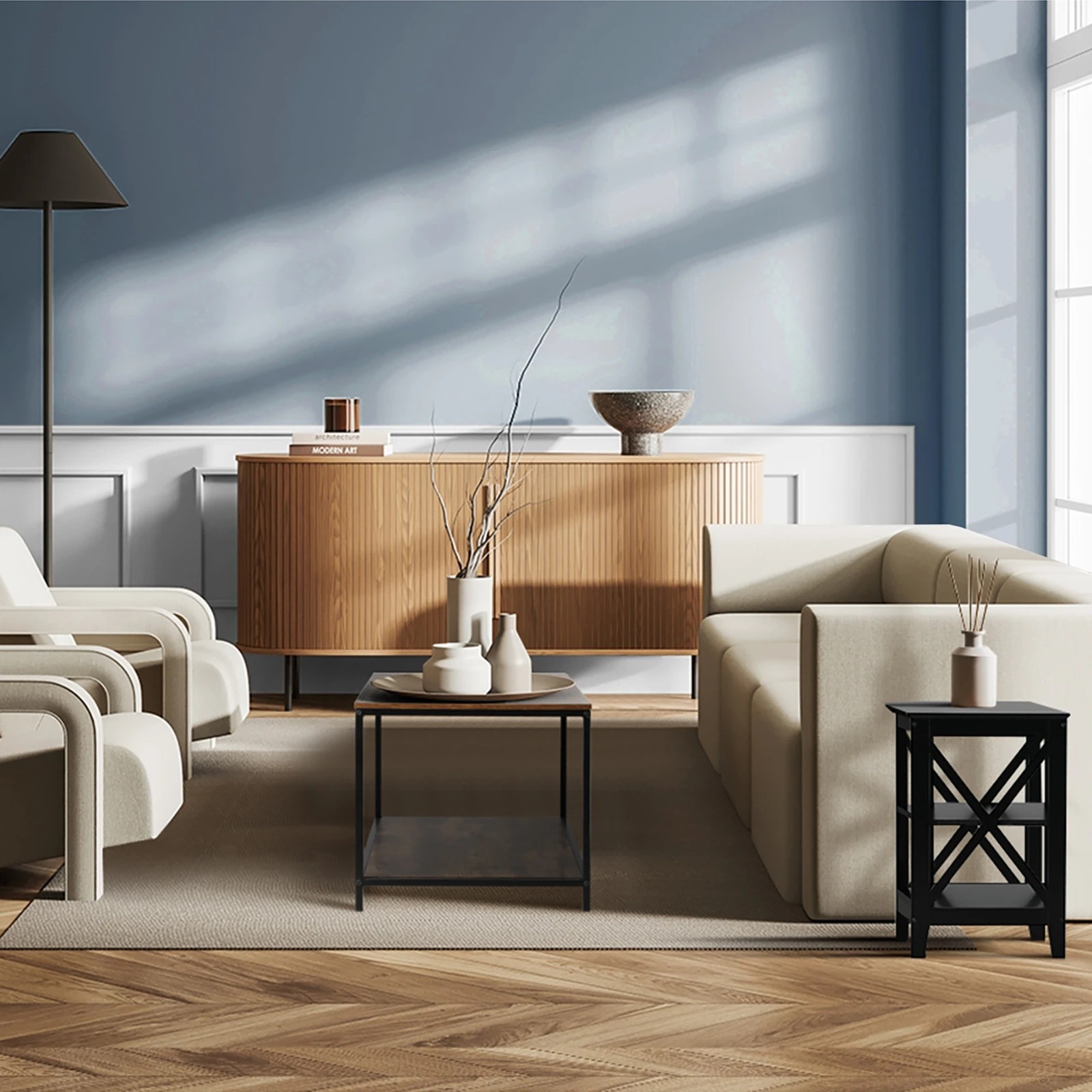 6 Oikiture 2x Side Table Coffee Bedside Sofa End Tables 3-tier Shelf - Black, 6 of 9