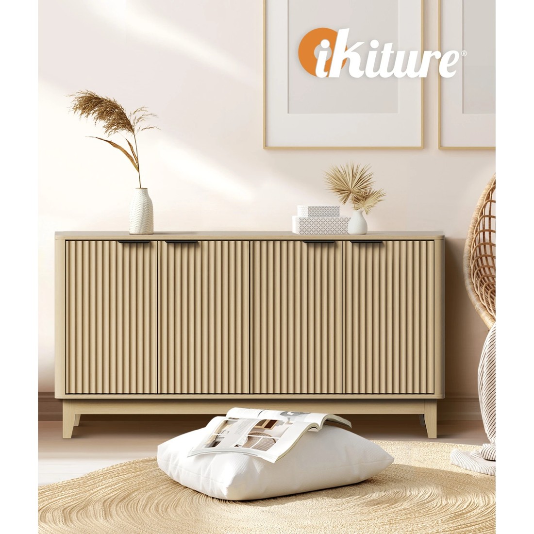 5 Oikiture Buffet Sideboard Cabinet 4 Doors
 - Natural, 5 of 10