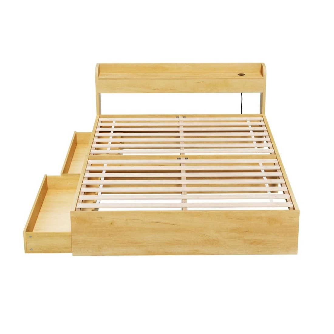 3 Artiss Bed Frame Double Size with Charging Ports and 2 Drawers AURA - Natural, 3 of 7