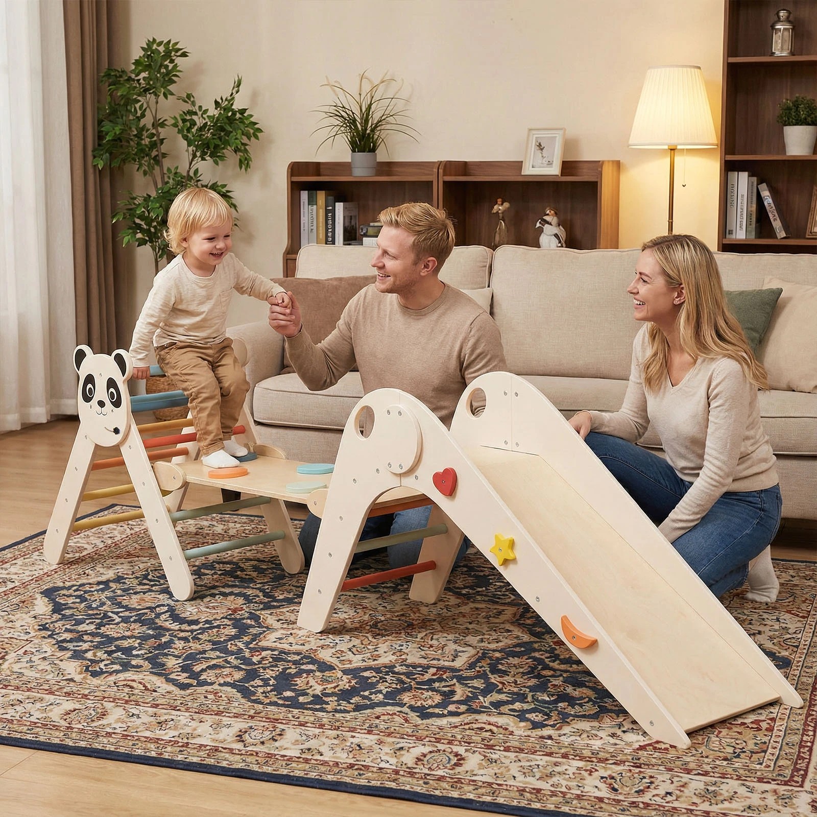 2 Costway Climb Playset Wood Panda Triangle Play Set Foldable Climbing Frame - Multi, 2 of 2