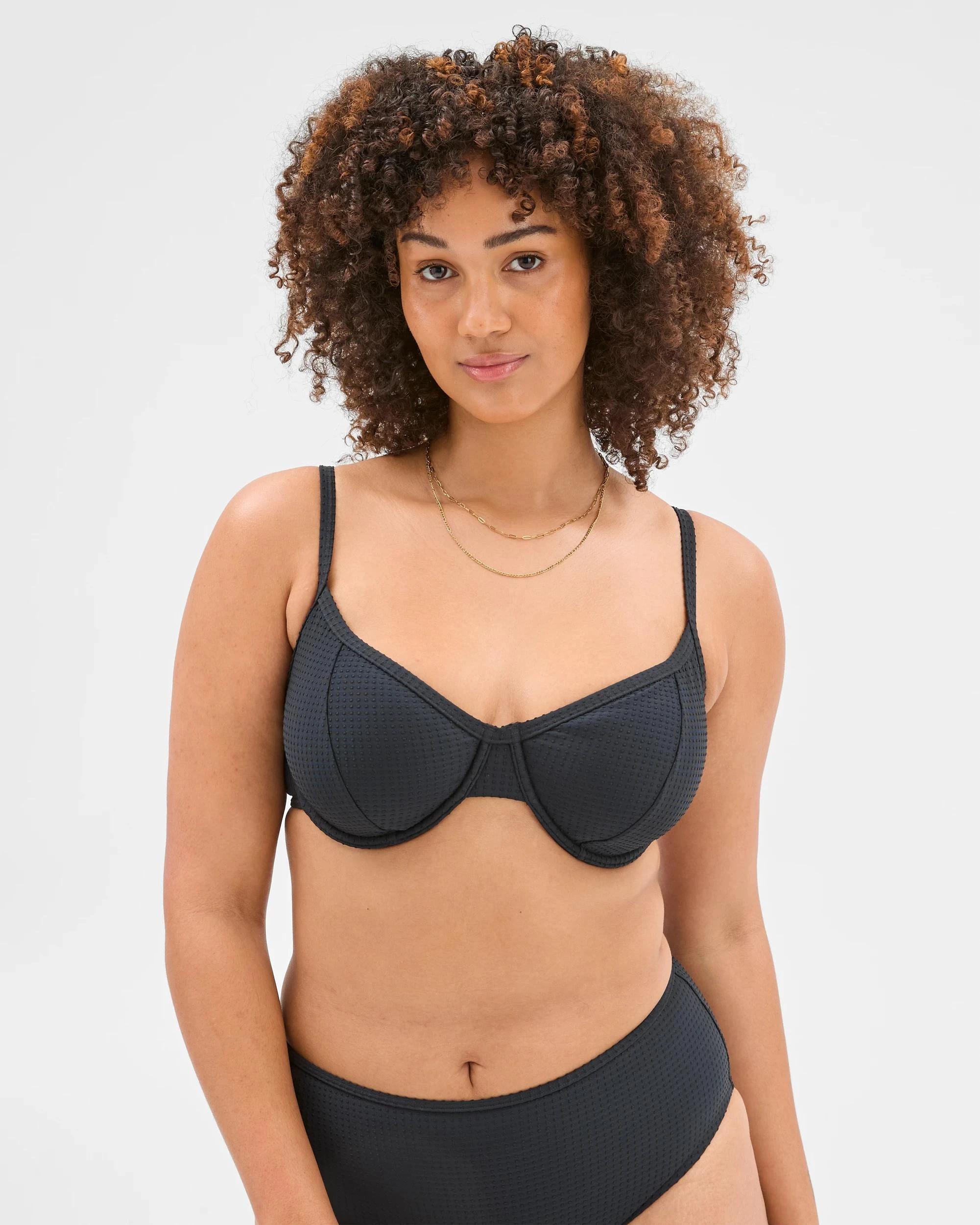 6 Target Resort Textured Half Cup Bikini Top BLACK, 6 of 10