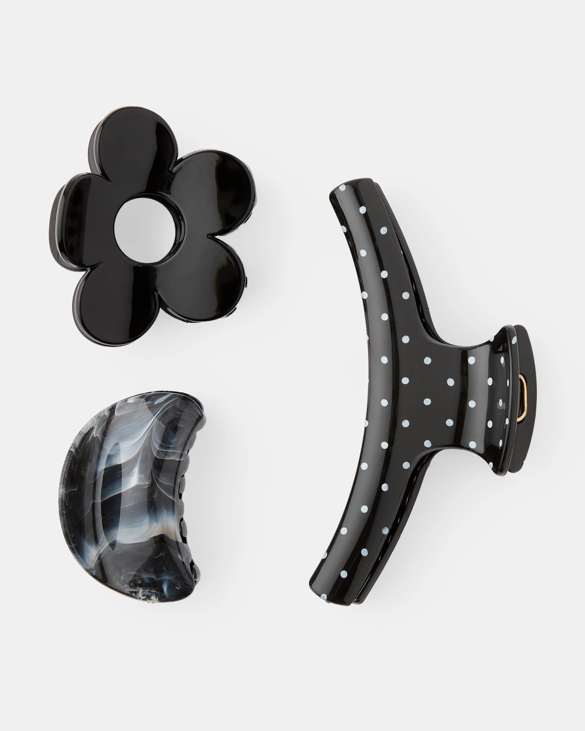 1 3 Pack Black Flower Claw Hair Clips, 1 of 4