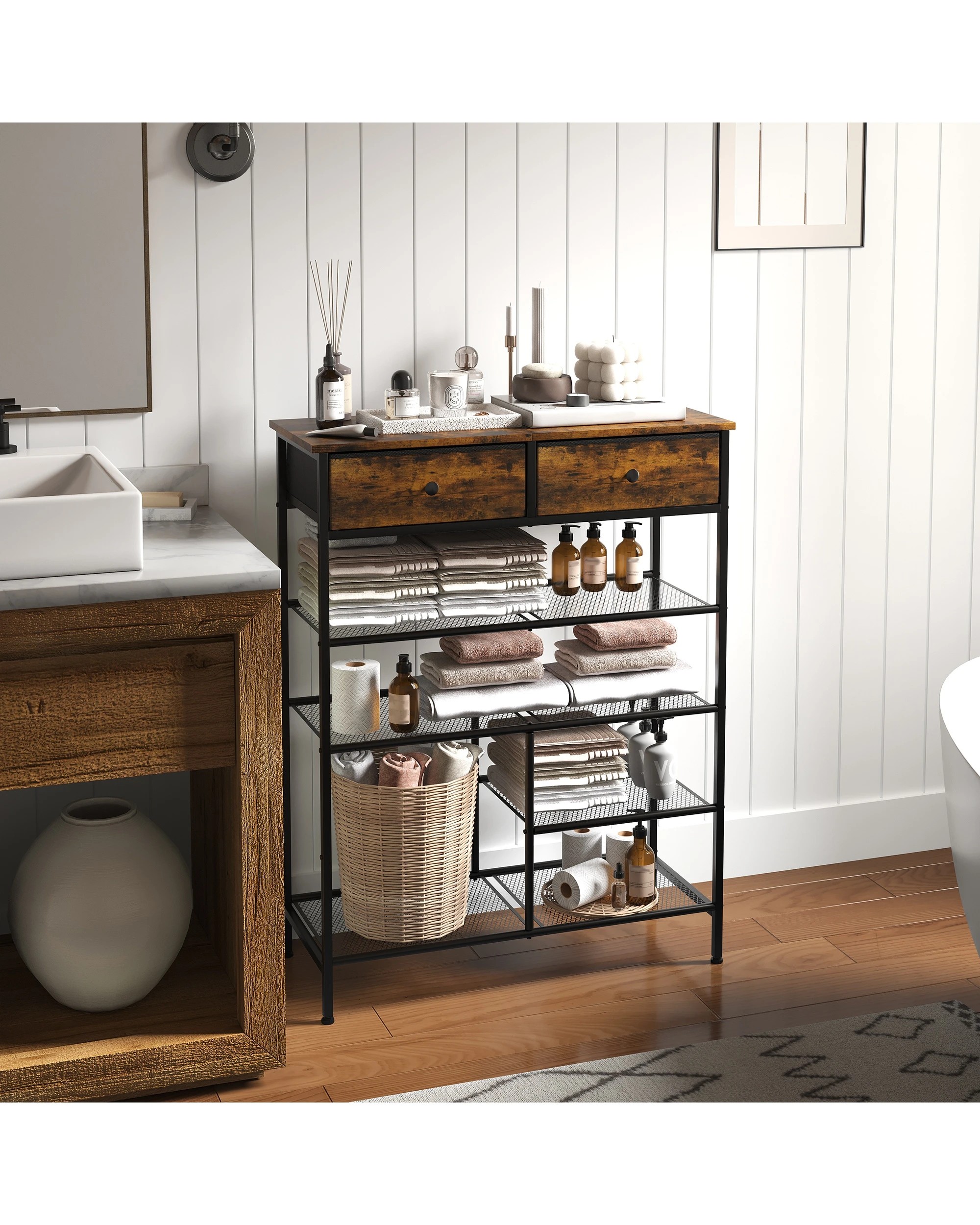 5 Advwin Shoe Rack Shoe Storage Organizer w/ 2 Drawers and Open Mesh Shelves Freestanding Shoe Shelves, 5 of 10