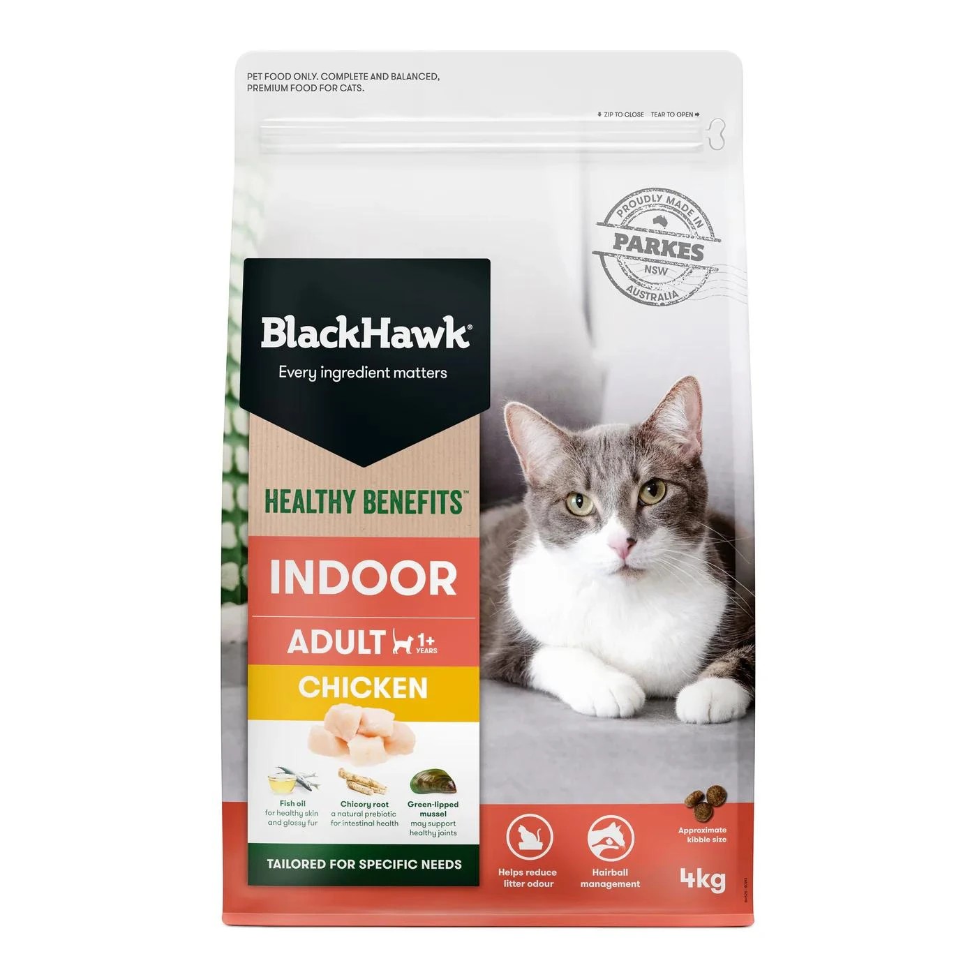 1 Black Hawk Healthy Benefits Indoor Chicken Dry Cat Food 4kg, 1 of 2
