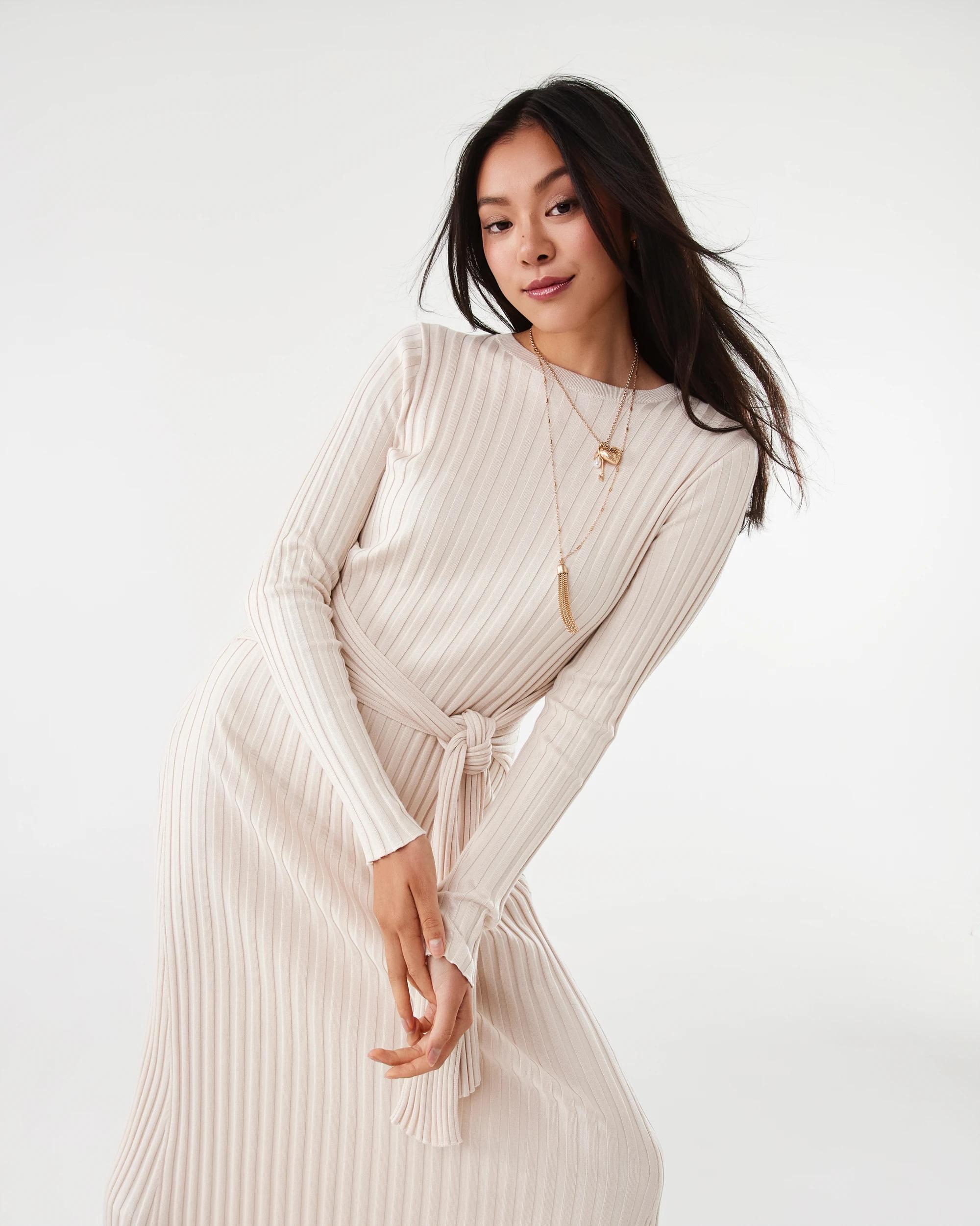 8 Long Sleeve Waist Tie Maxi Dress NAT BEIGE, 8 of 8
