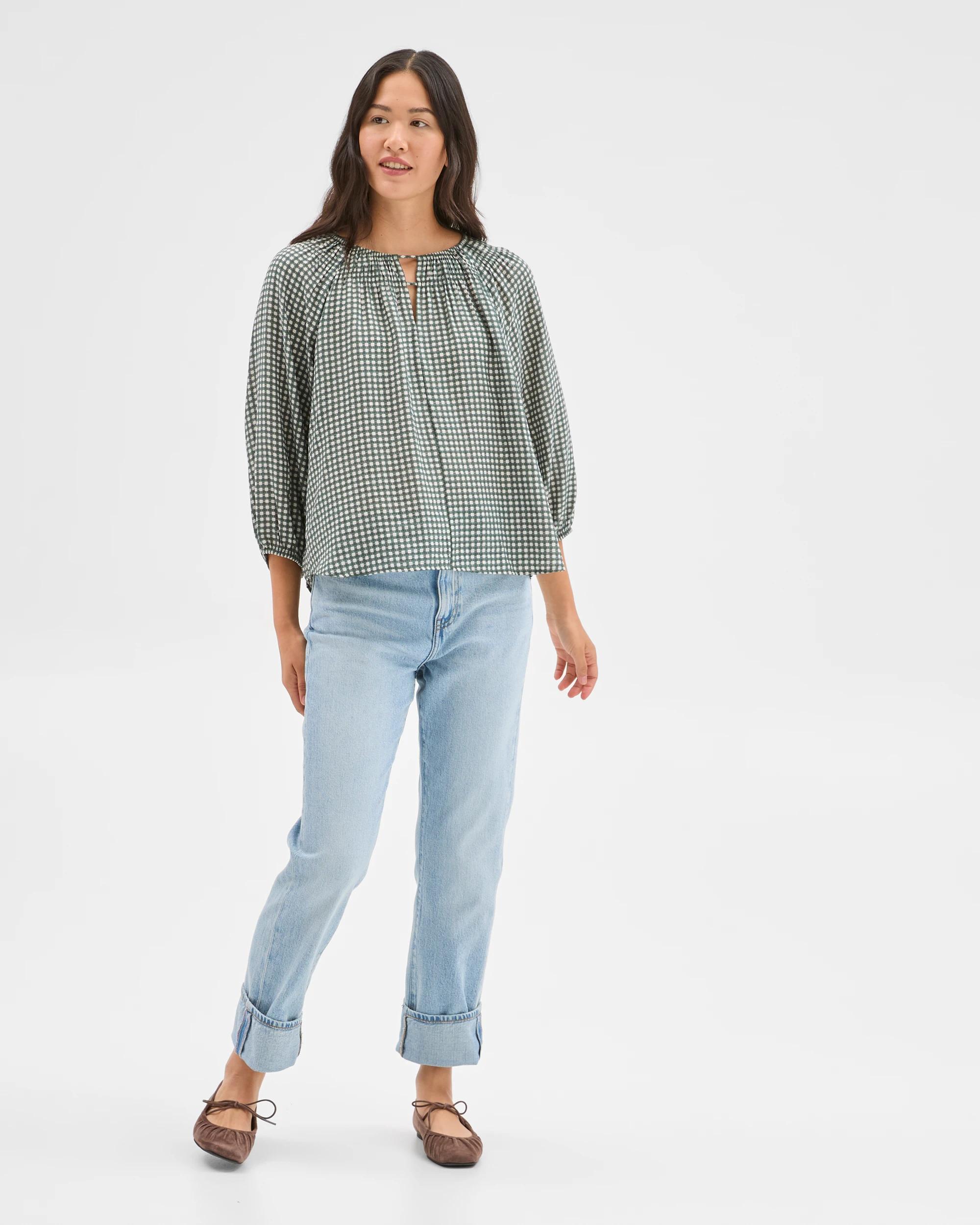 2 Target Woman 3/4 Sleeve Neck Detail Blouse OREGANO CHECK, 2 of 7
