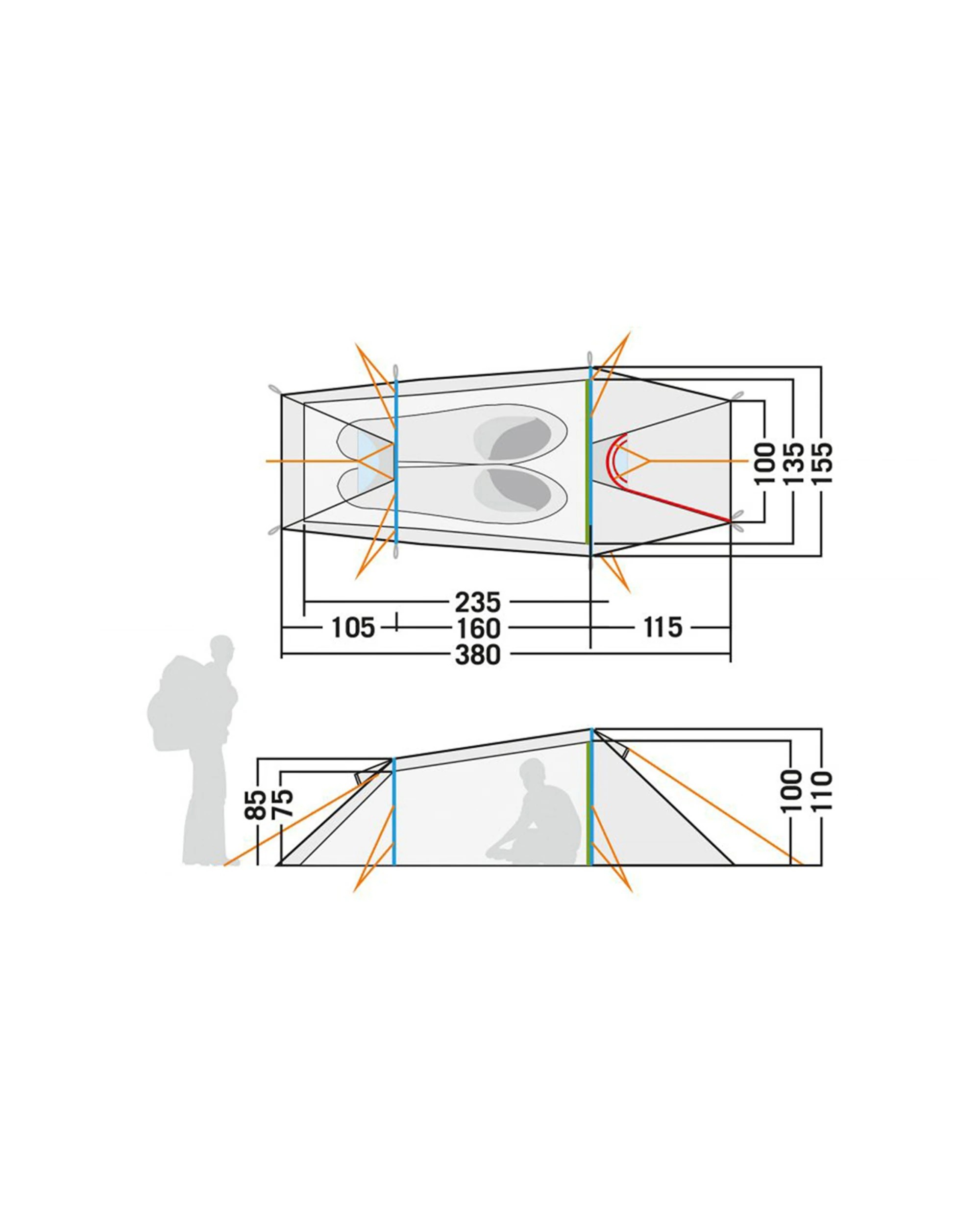 6 Tatonka Gargia 2 Person Tent Lightweight Tunnel Inner Vestibule - Green, 6 of 6