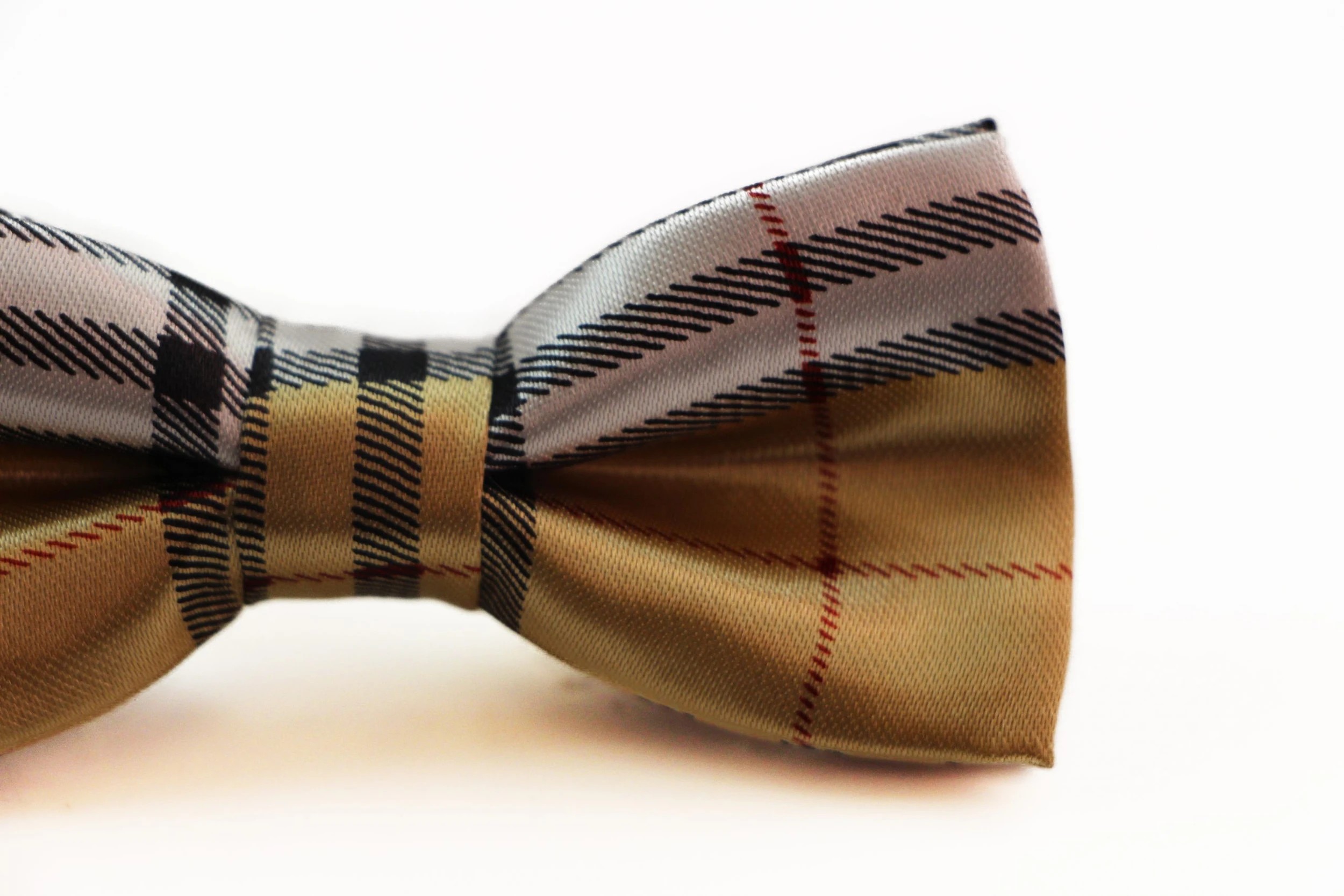 3 Zasel Boys Gold, Black, Red & White Plaid Patterned Bow Tie - Multi, 3 of 4