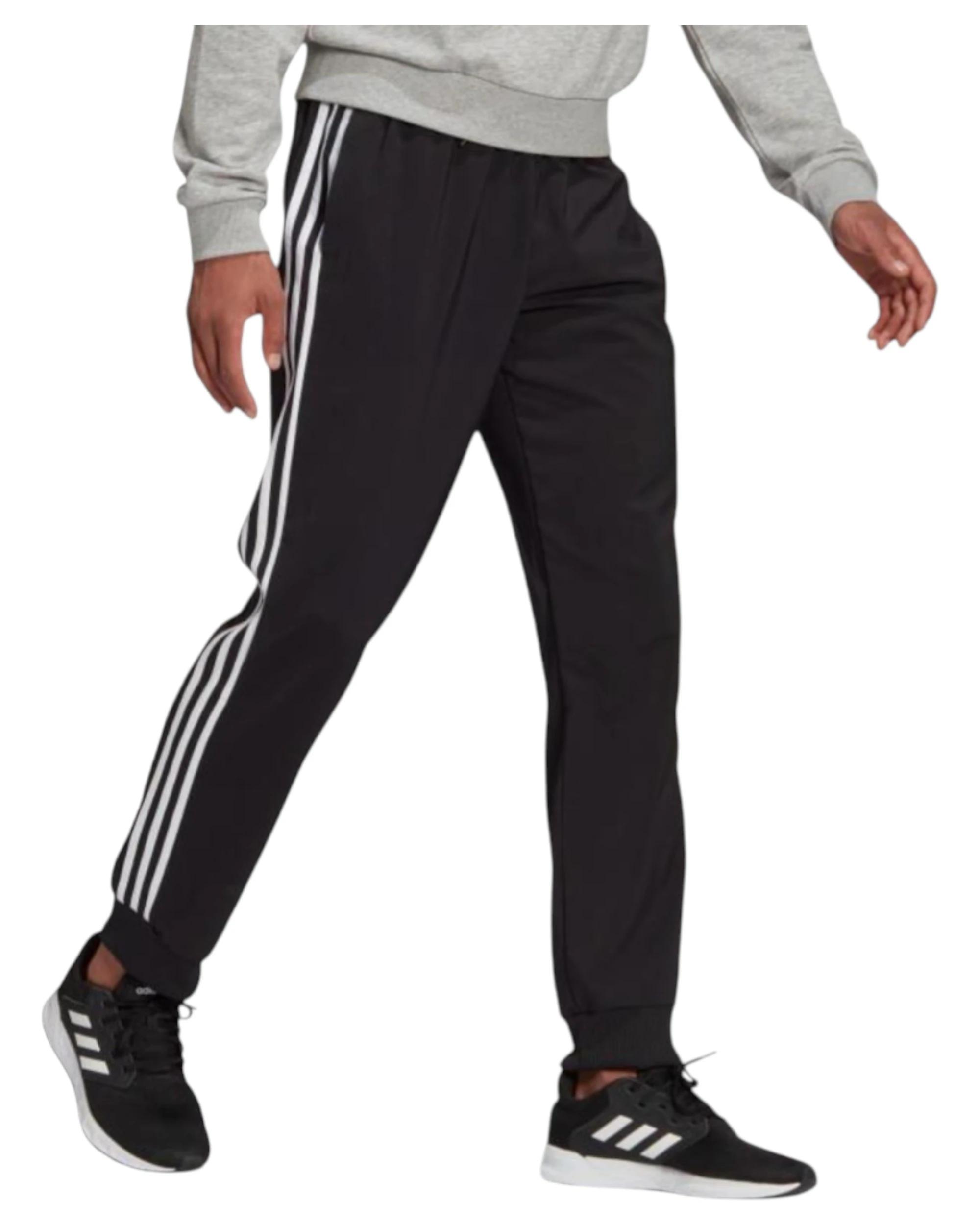4 Adidas Mens Aeroready Essentials Tapered Cuff Woven 3-Stripes Black Pants Black, 4 of 6