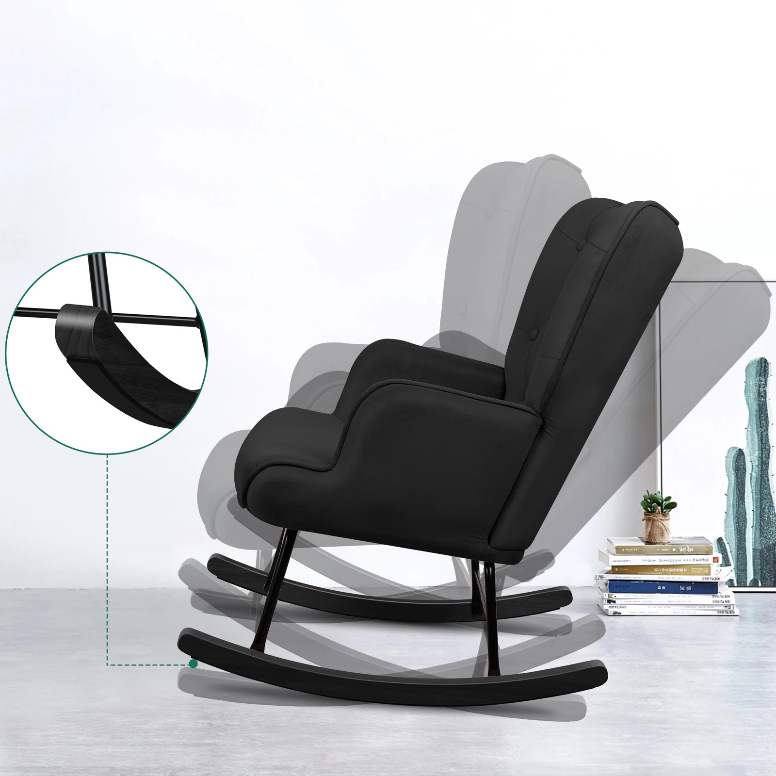 4 Alfordson Armchair Rocking Chair Accent Feeding Chair Lounge Sofa Couch - Black, 4 of 9