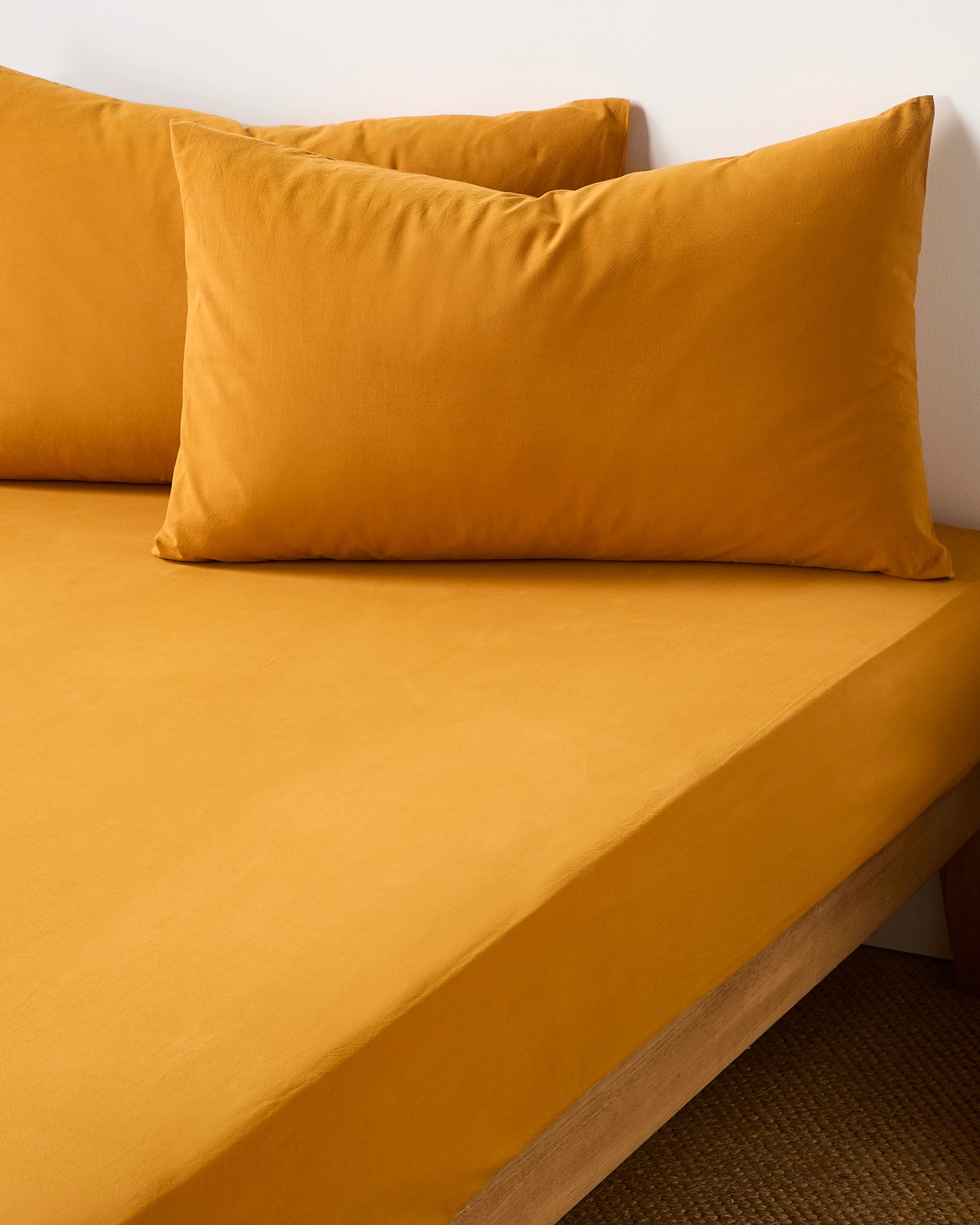 2 Arlo Cotton Stonewash Fitted Sheet - Queen Bed - Yellow, 2 of 2