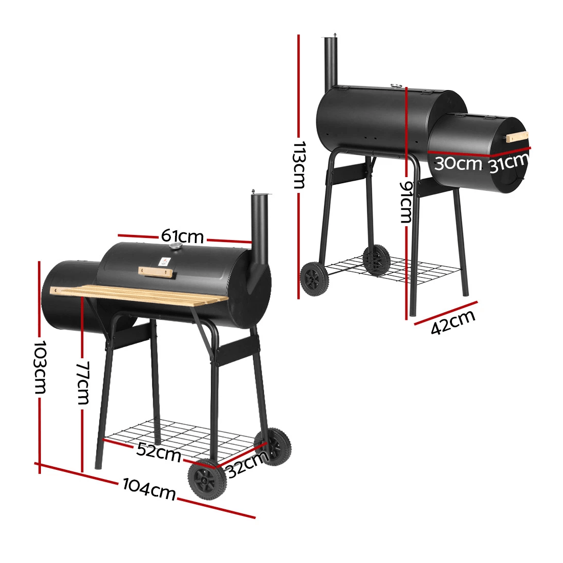 2 Grillz BBQ Grill 2-In-1 Offset Smoker - Black, 2 of 7