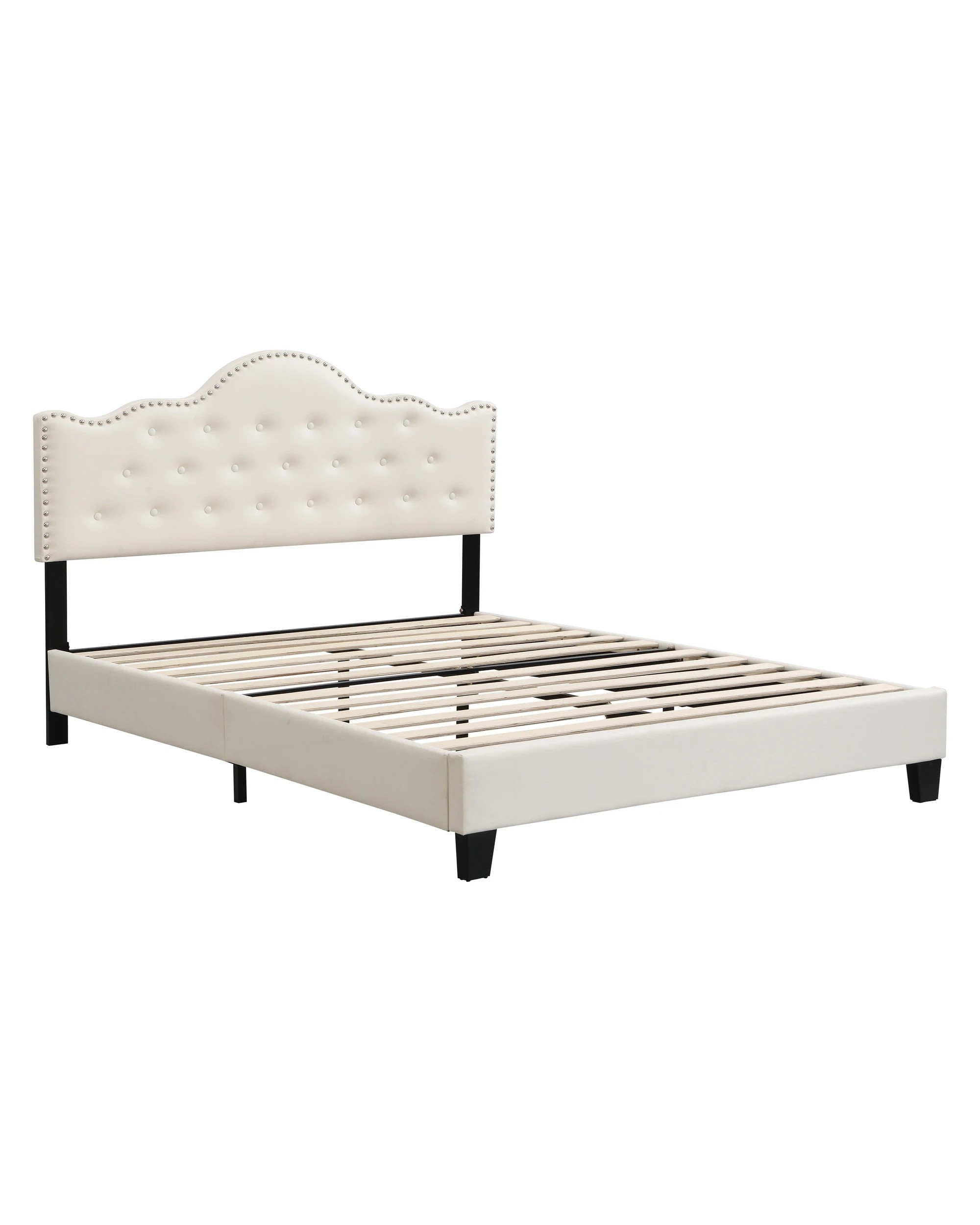 4 IHOMDEC BEF05 Button Tufted Queen Bed Frame - Beige - Beige, 4 of 10