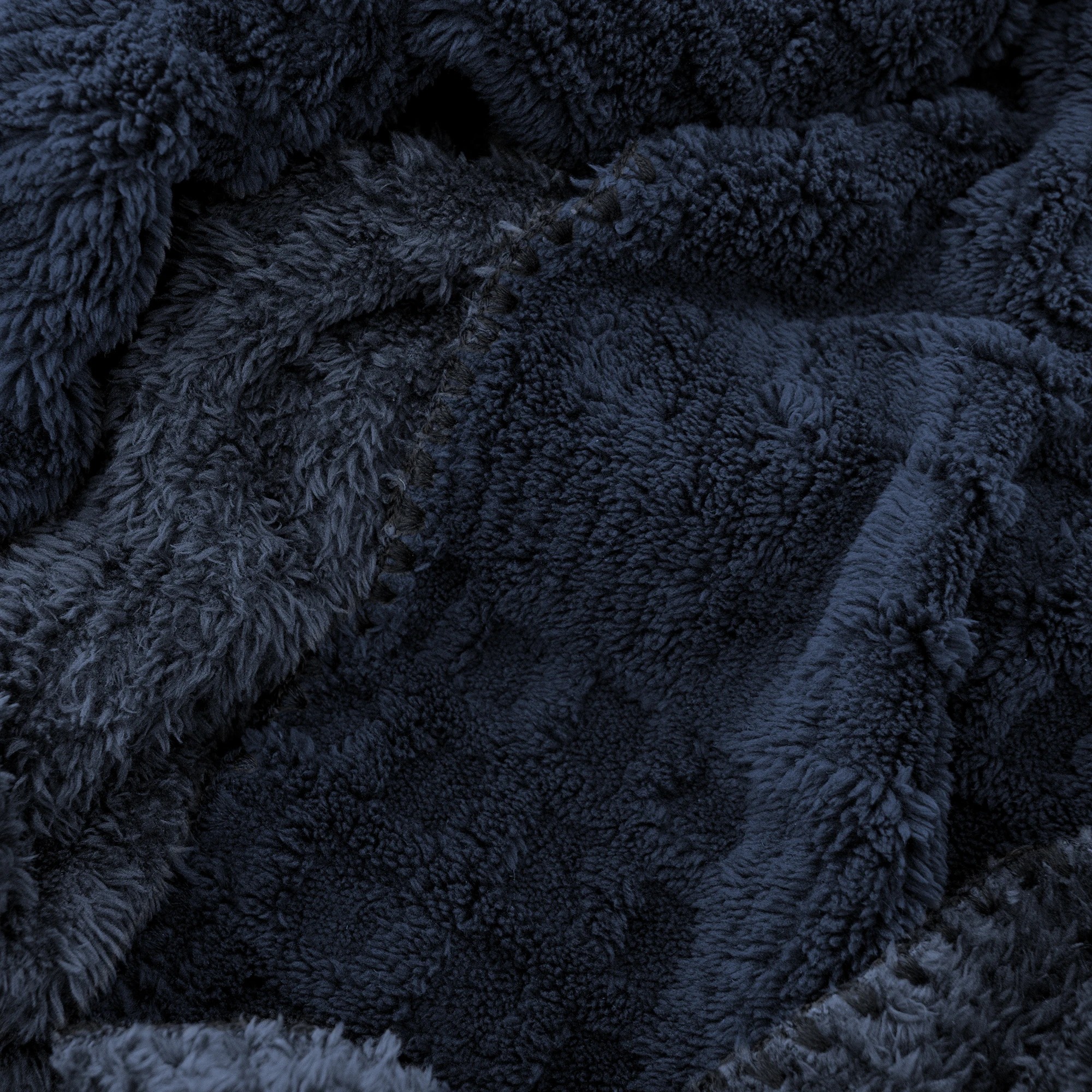 2 Bambury Lattice Sherpa Plush Fleece Soft Check Pattern Blanket 300gsm Navy - Double/Queen - Blue, 2 of 3
