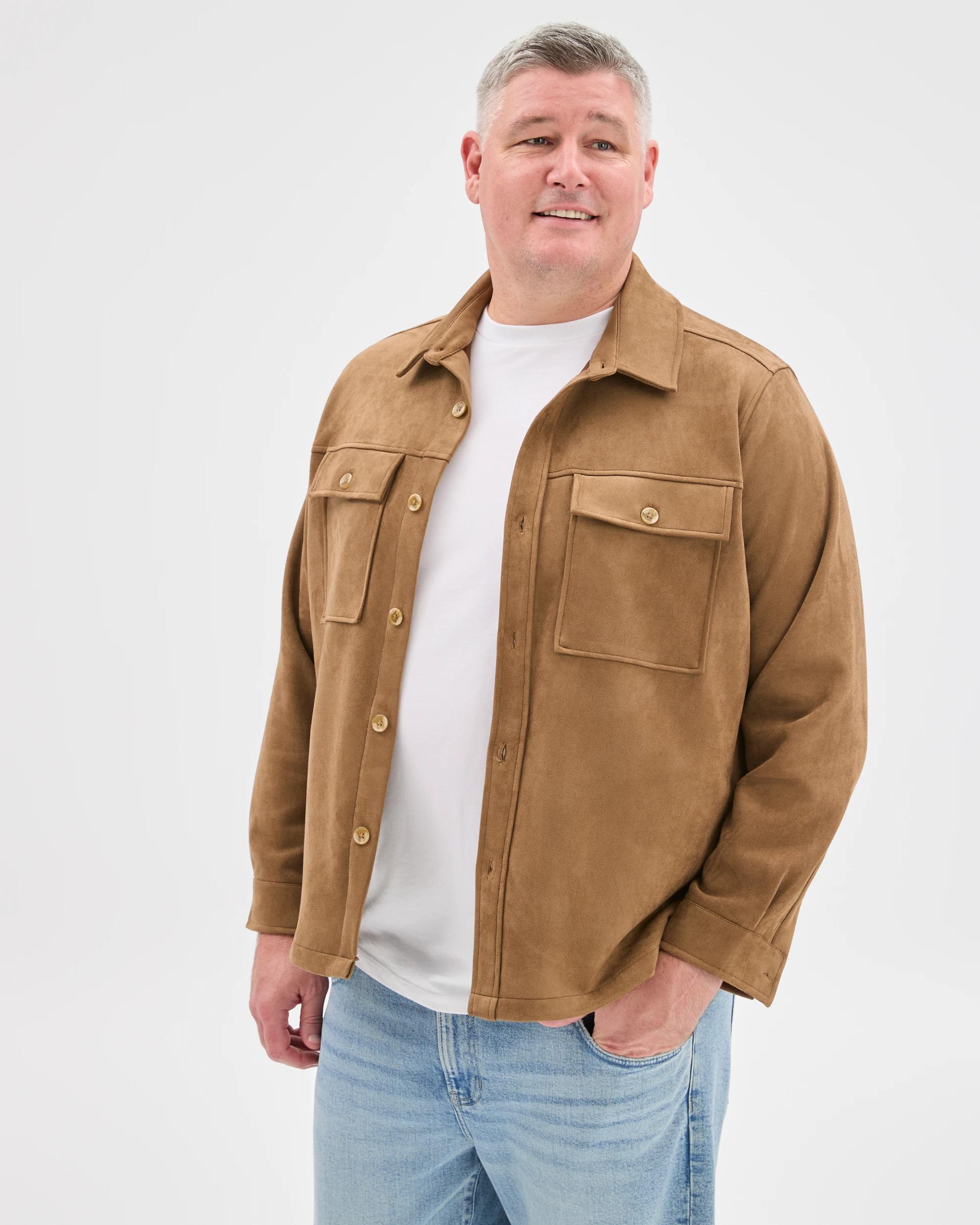 1 Target Man Plus Plus Size Suede Overshirt TAN, 1 of 6