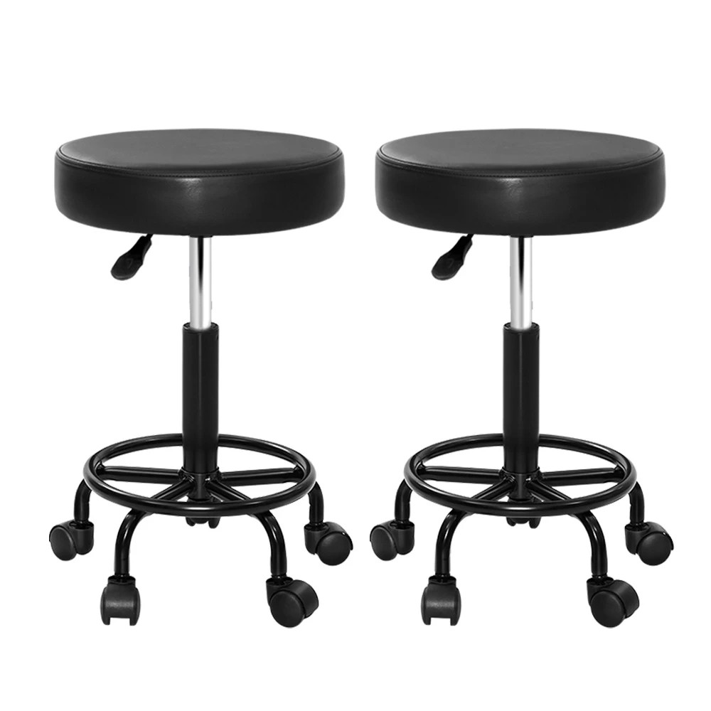 1 Artiss 2x Salon Stool Round Swivel Chair - Black, 1 of 5