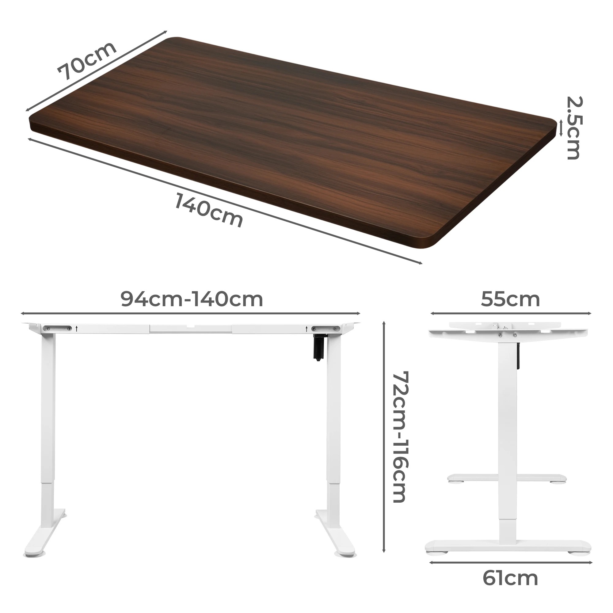 2 Levede Motorised Standing Desk Single Motor 140x70cm, 2 of 5