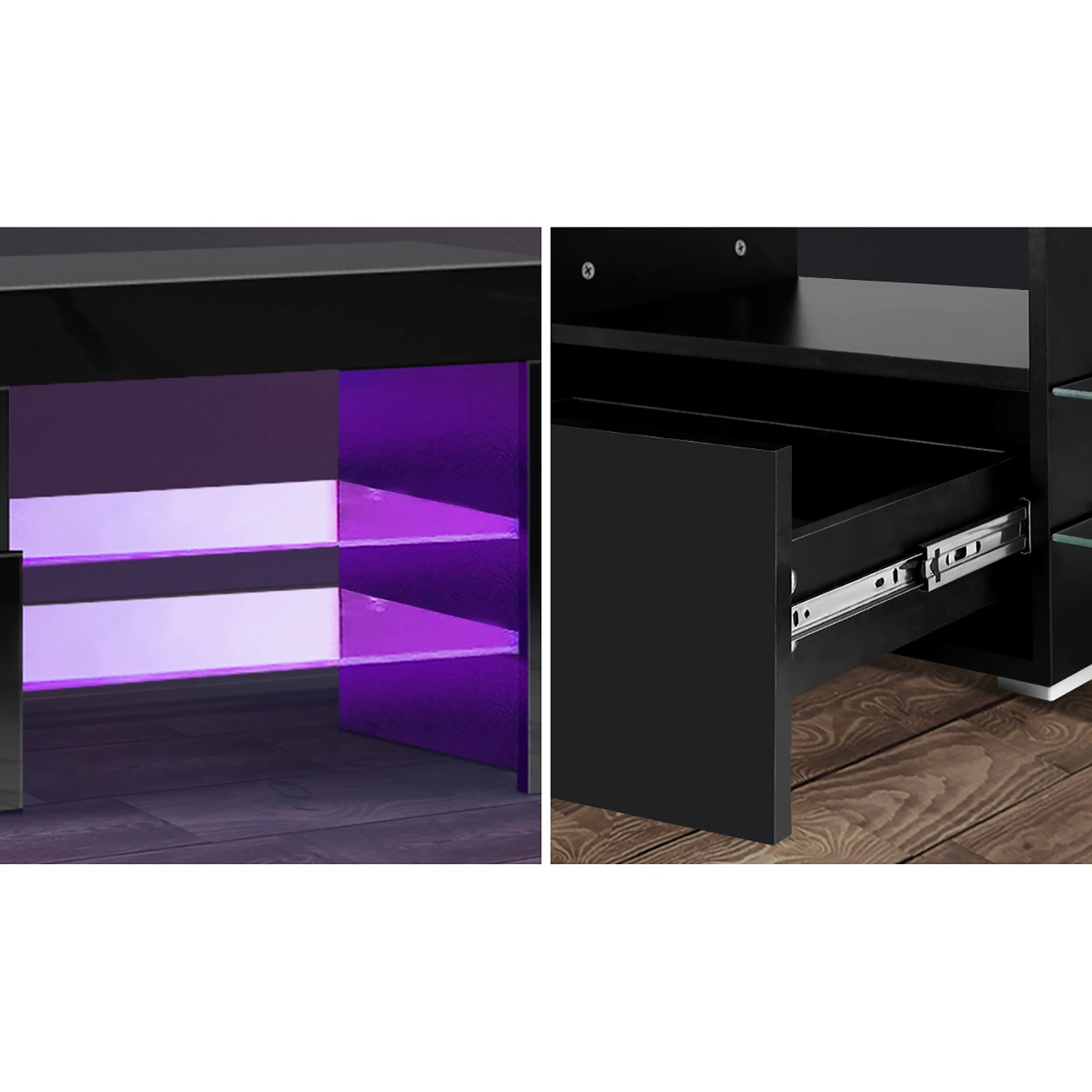 6 Oikiture Tv Cabinet Entertainment Unit Stand Rgb Led Gloss 220cm
 - Black, 6 of 9