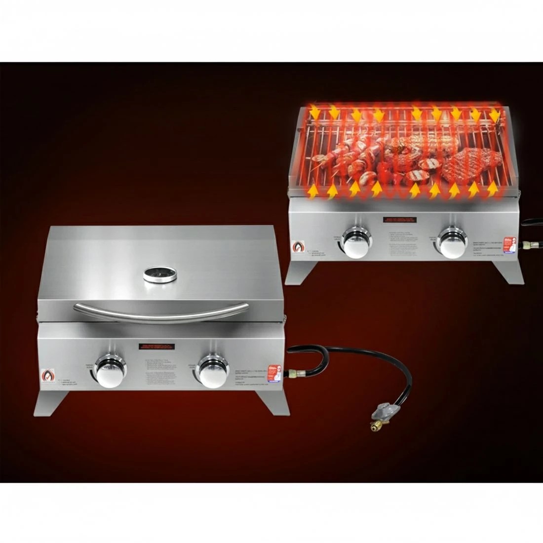 6 Grillz Portable Gas BBQ Grill 2 Burners with 2 Plates - Silver, 6 of 8