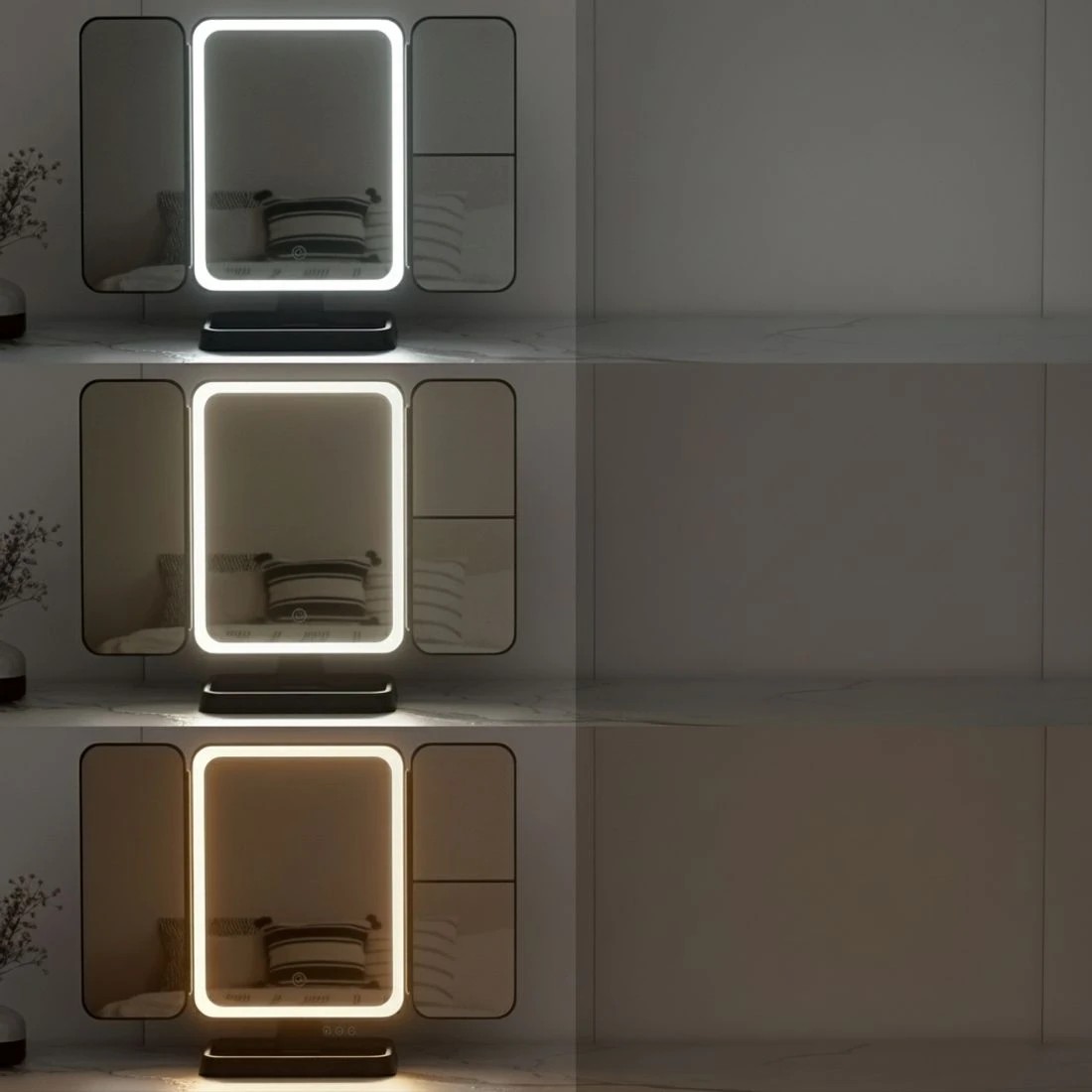 5 Embellir LED Makeup Mirror Tri-fold Lighted Vanity Mirrors 1X2X3X Magnifications - Black, 5 of 6