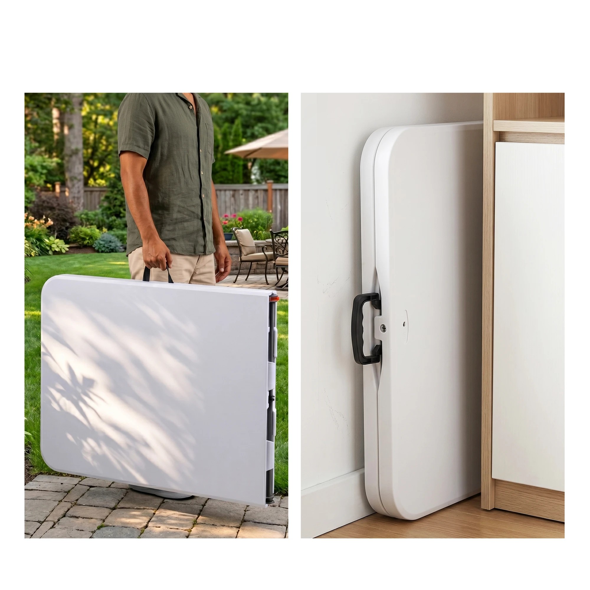 8 Gardeon 180cm Folding Table Portable Fold-in-Half with Handle Camping Picnic - White, 8 of 9